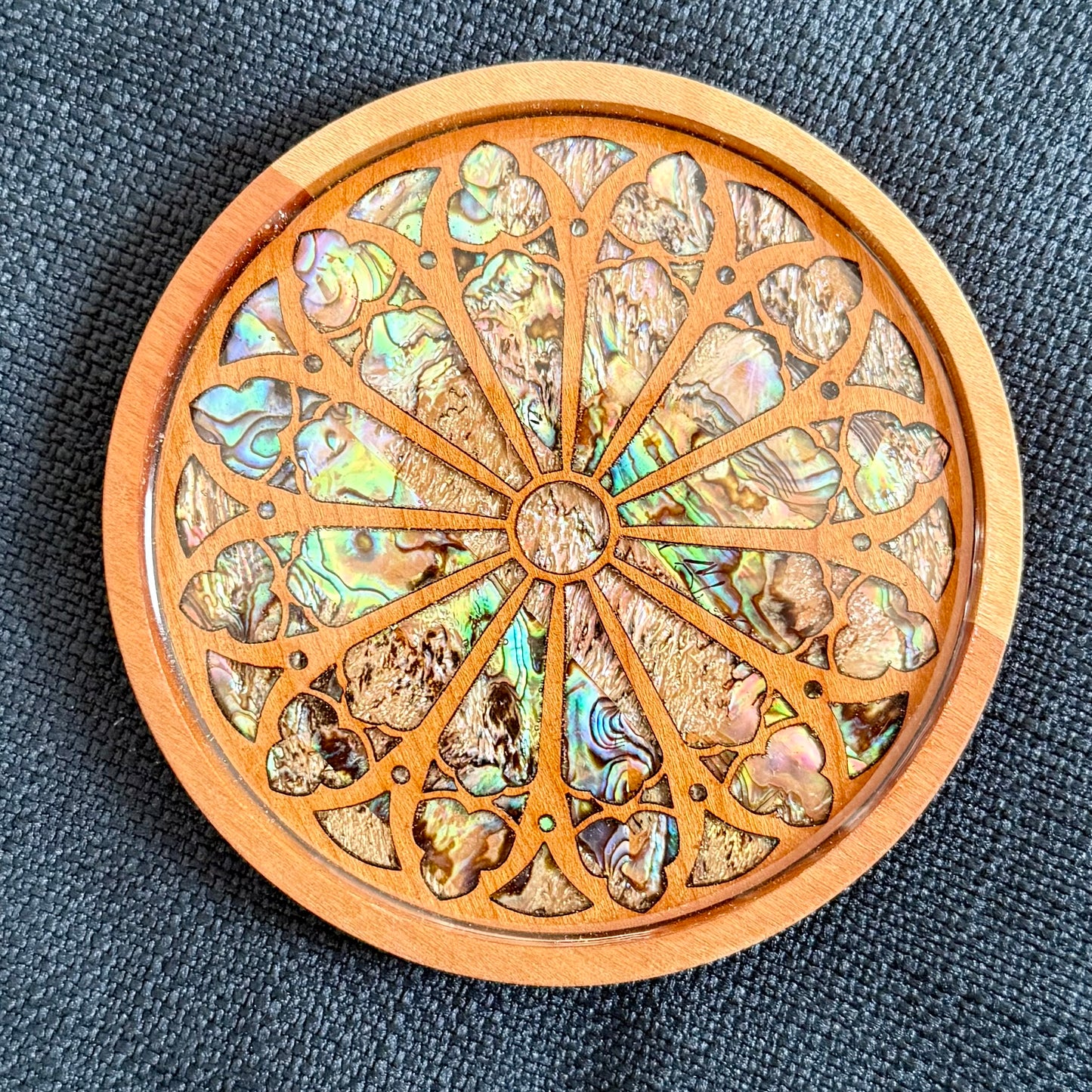 SALE - Gothic Rose Window Coaster in Cherry