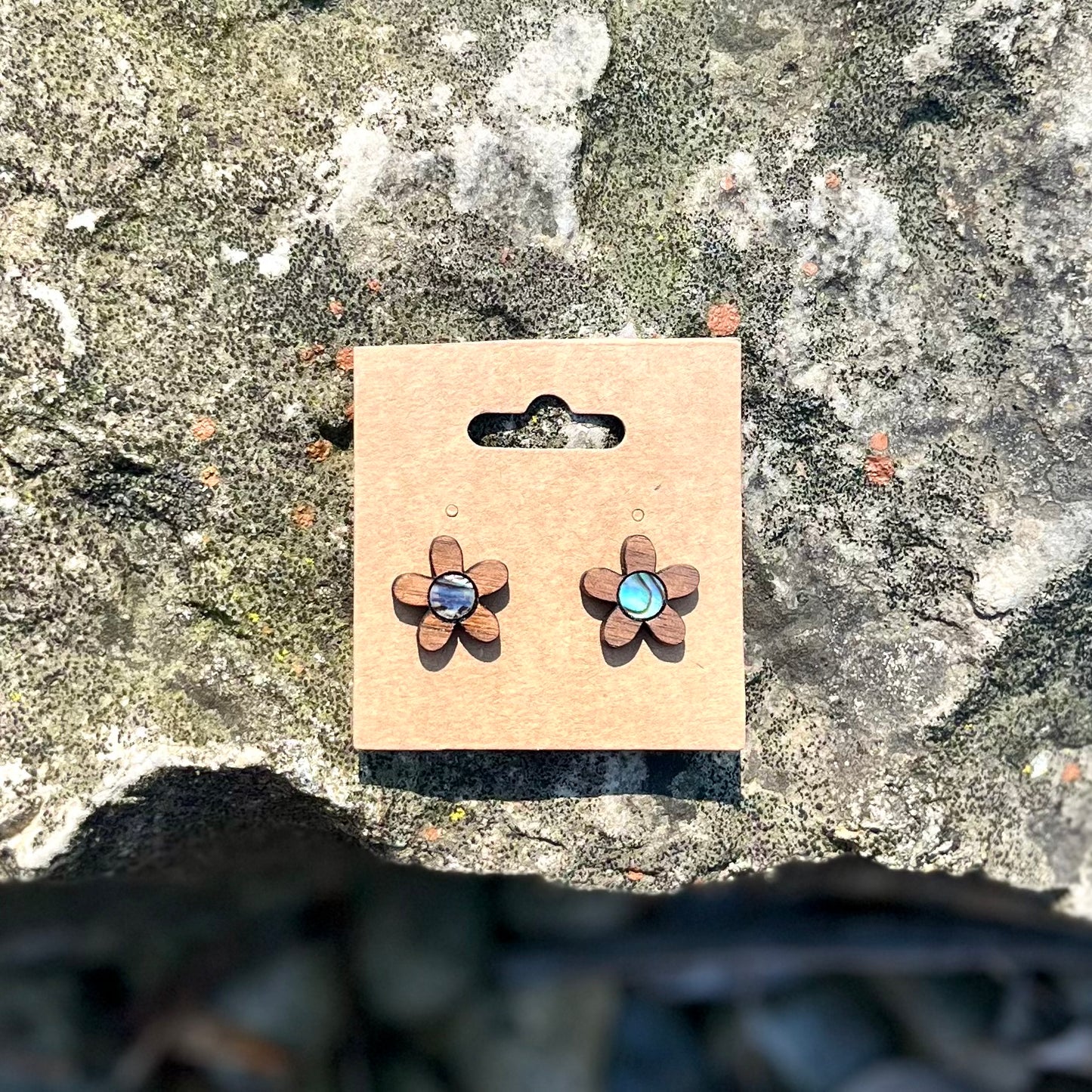 Groovy Flower Studs in Walnut