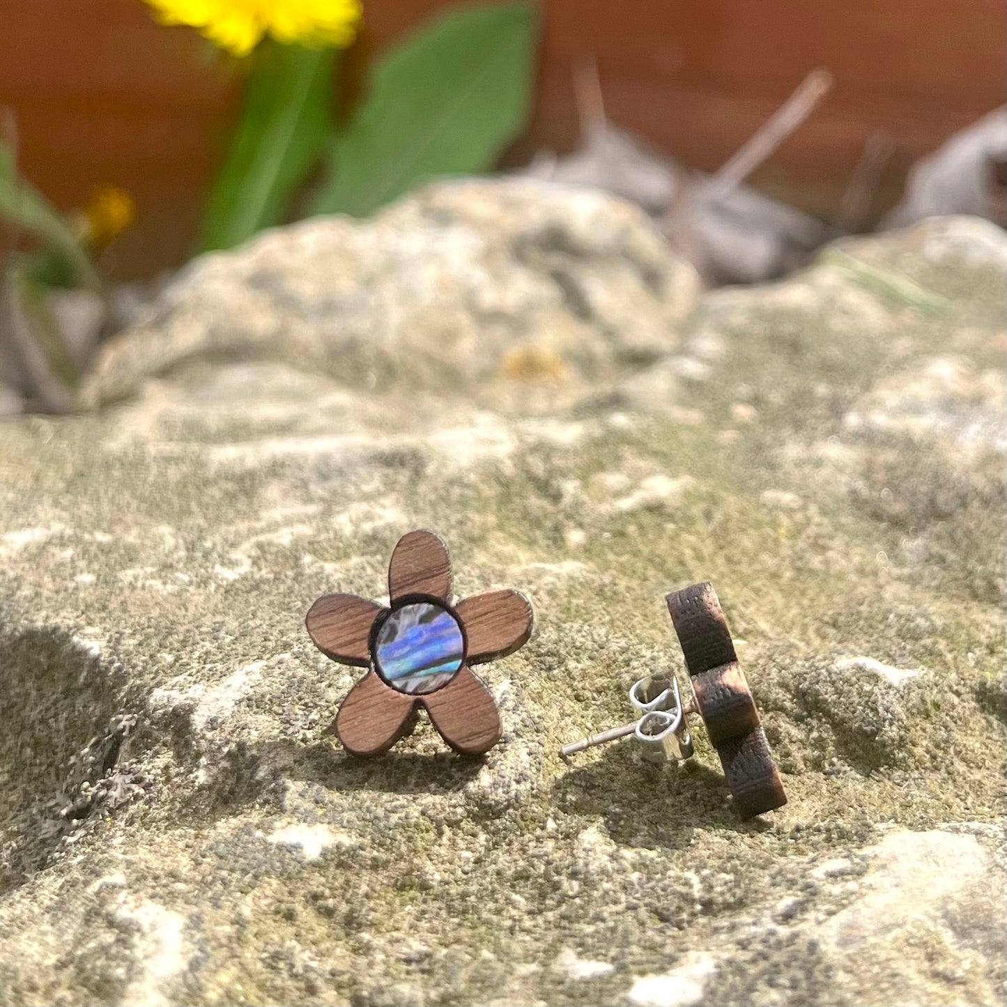 Groovy Flower Studs in Walnut