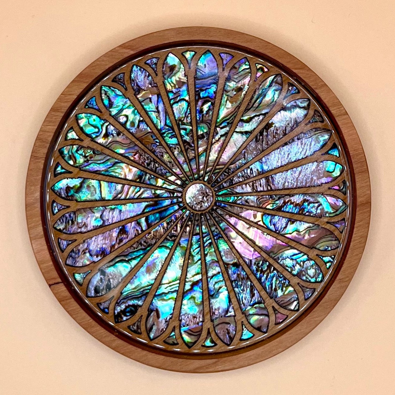 Romanesque Cathedral Rosette Coaster in Cherry