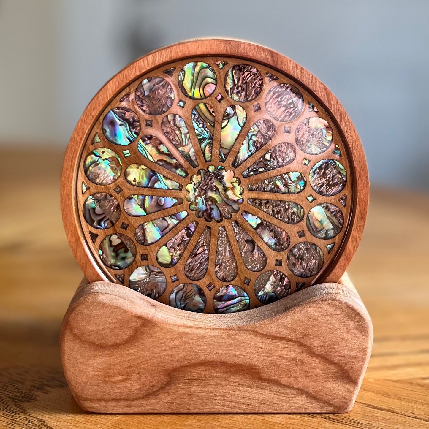 Holy Family Dayton Ohio Coaster in Cherry Wood