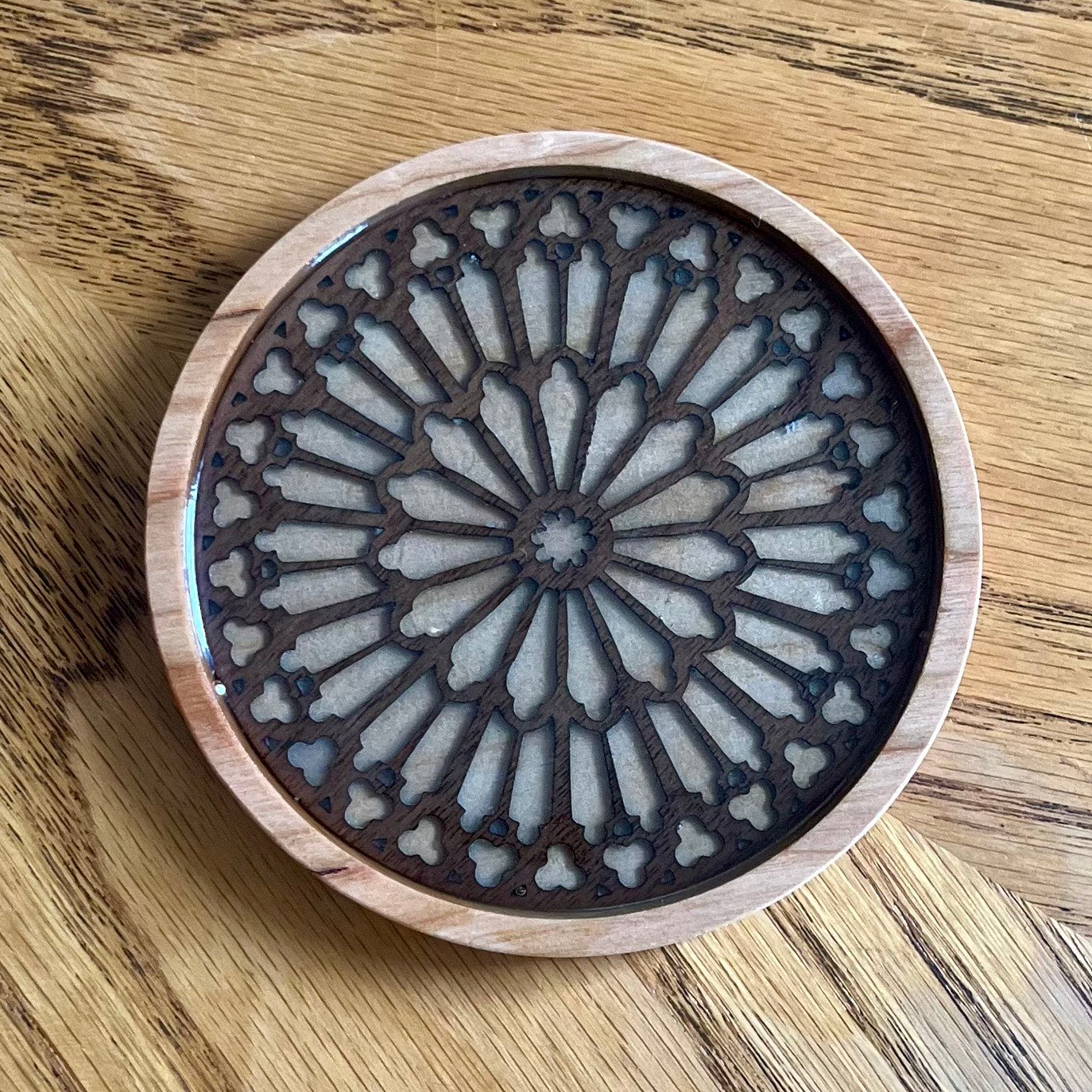 Notre Dame Rose Window Wood Coaster