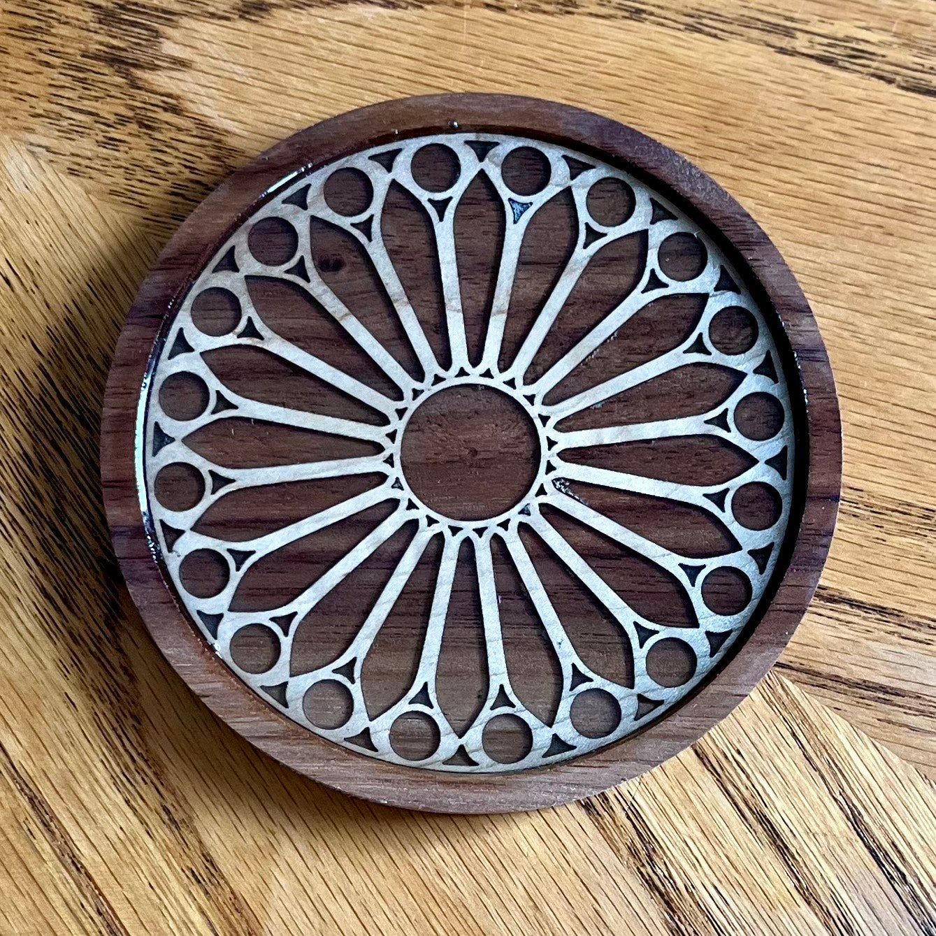 Sagrada Familia Rose Window Wood Coaster