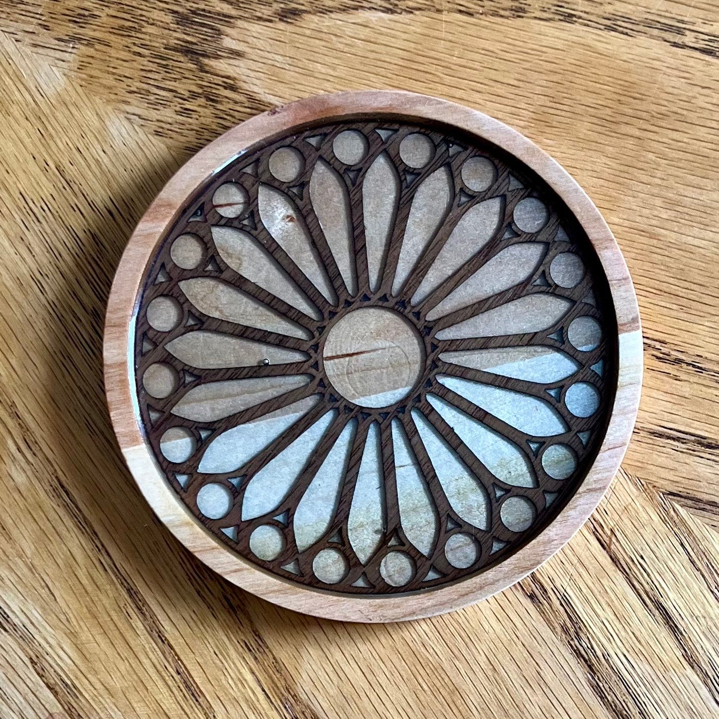 Sagrada Familia Rose Window Wood Coaster