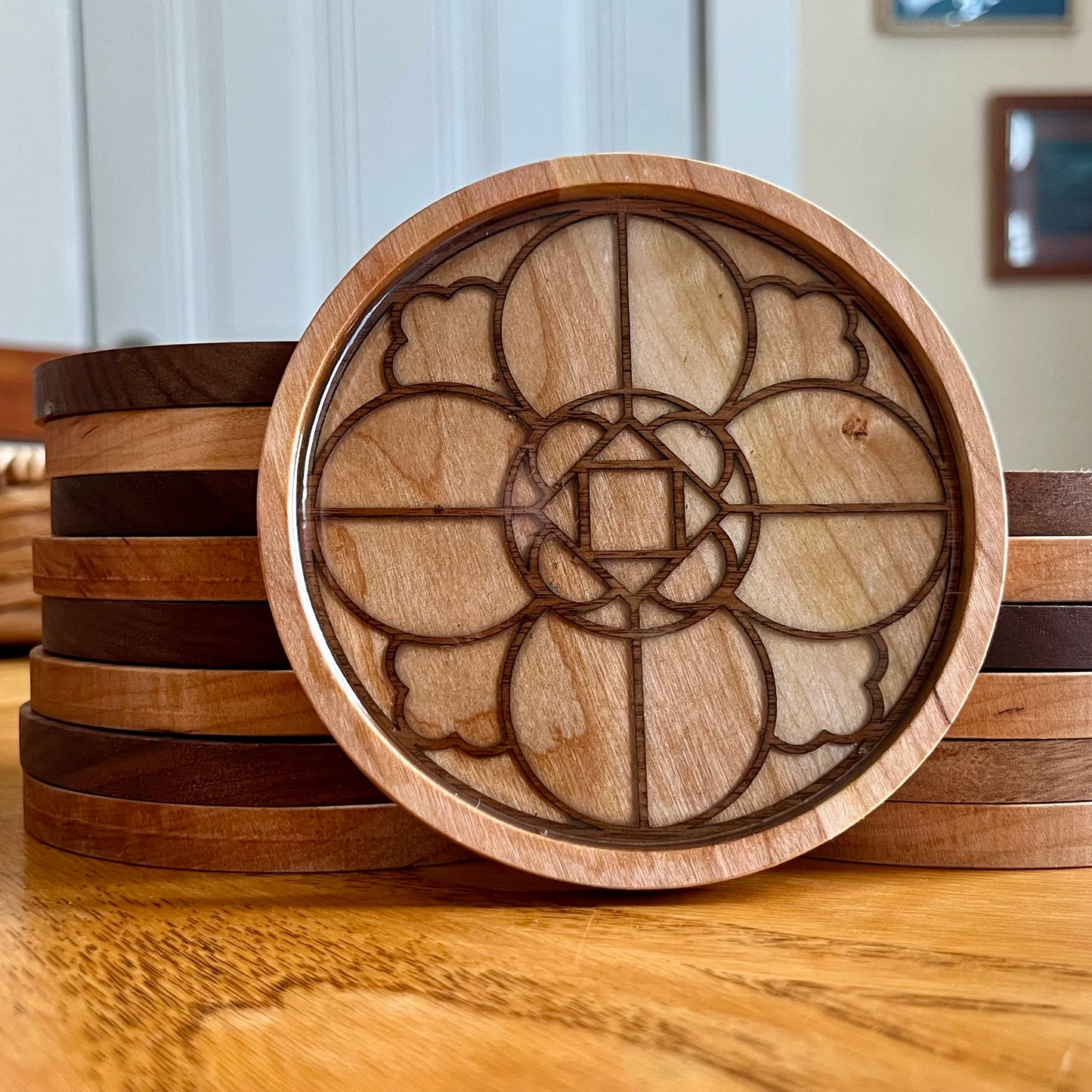 Canterbury Cathedral Rose Window Wood Coaster