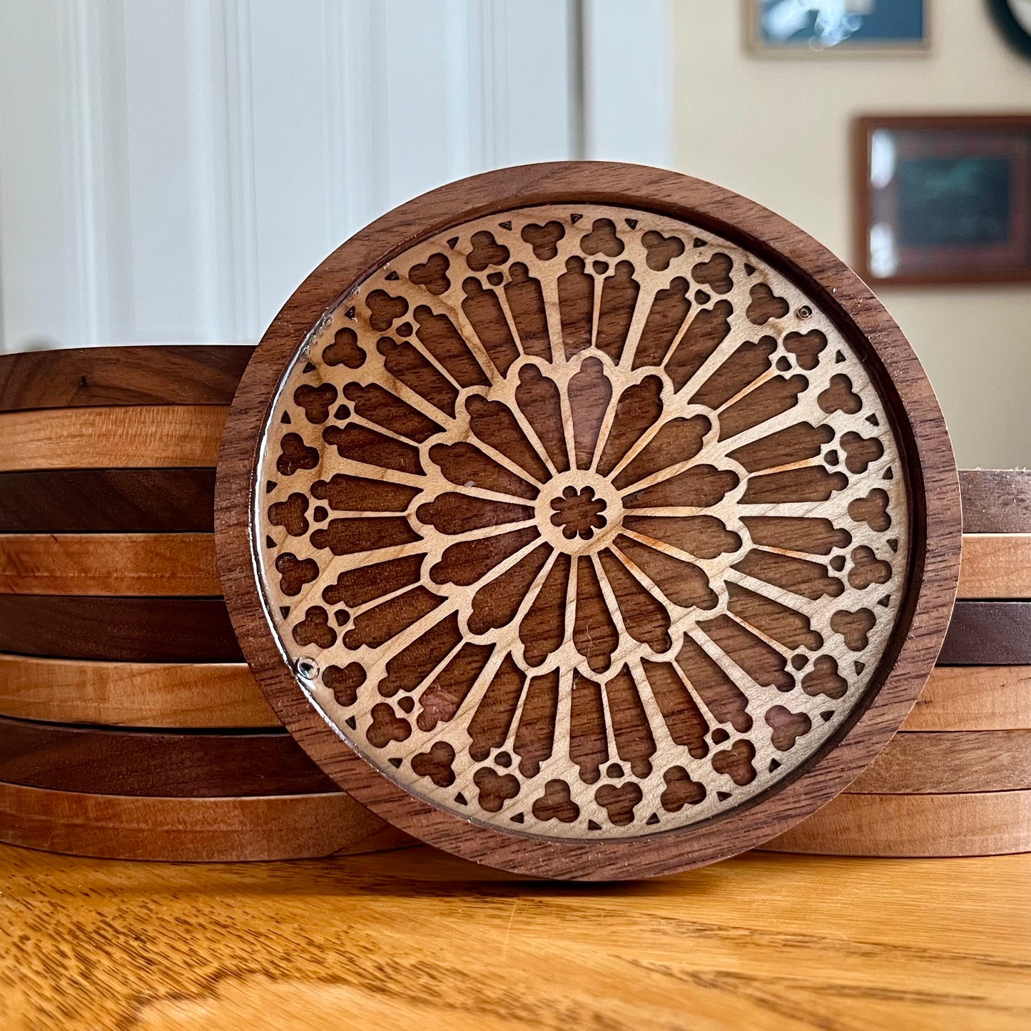 Notre Dame Rose Window Wood Coaster