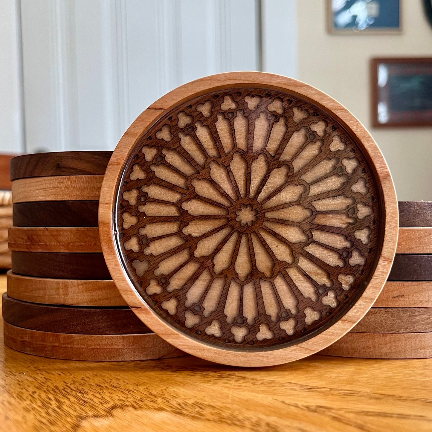 Notre Dame Rose Window Wood Coaster
