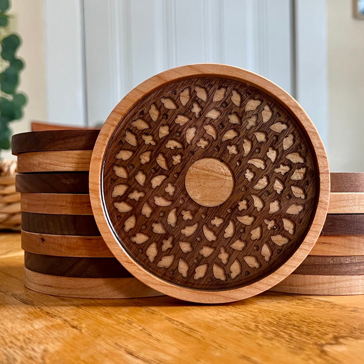 Santa Maria del Mar Rose Window Wood Coaster