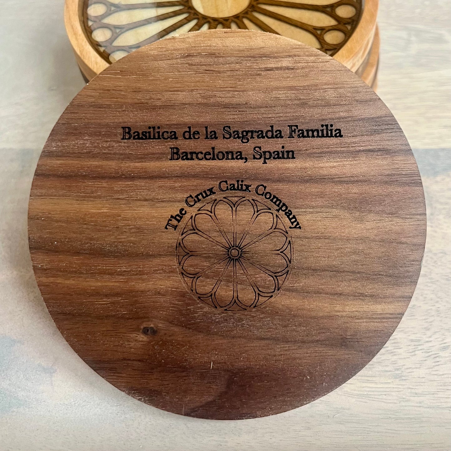 Sagrada Familia Rose Window Wood Coaster