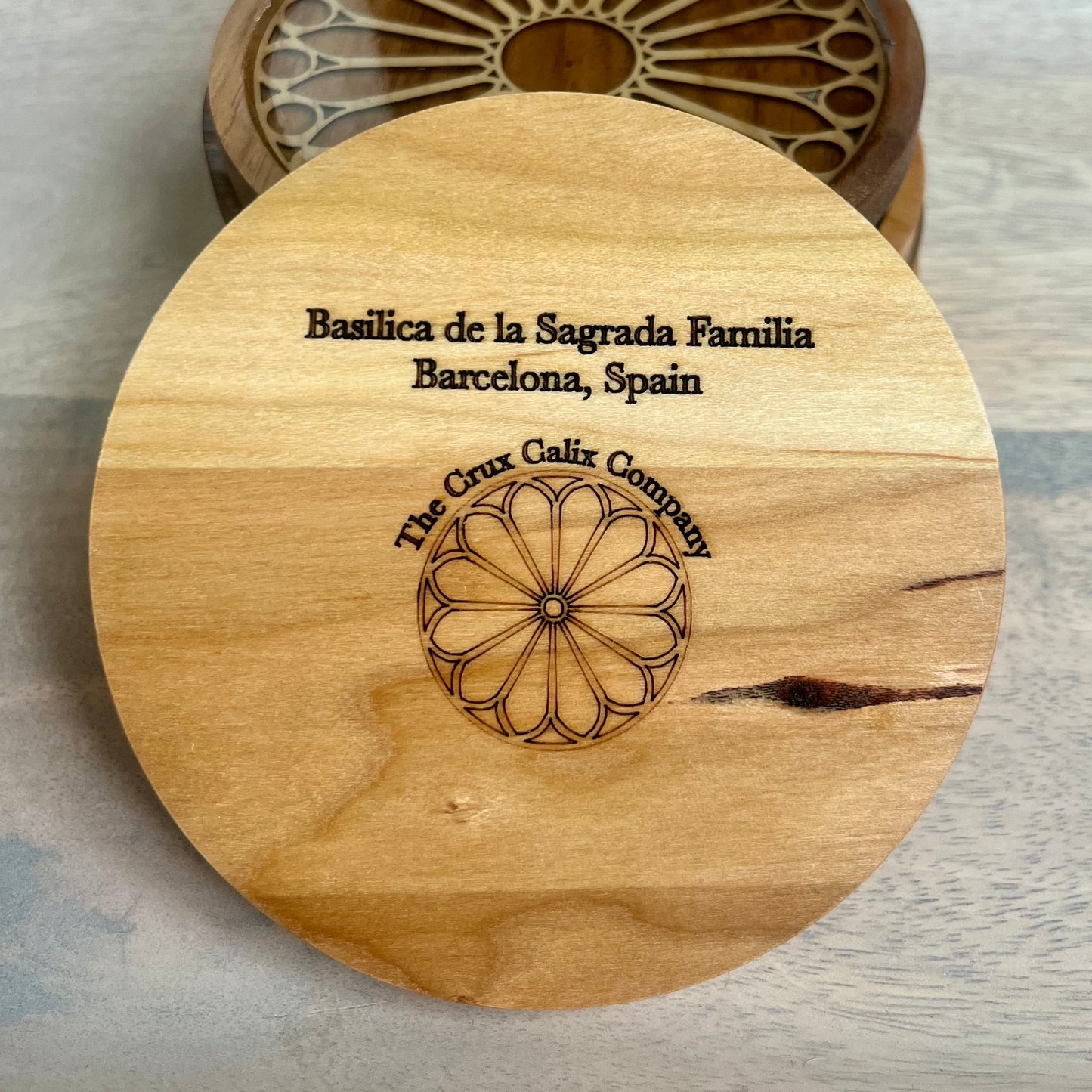 Sagrada Familia Rose Window Wood Coaster