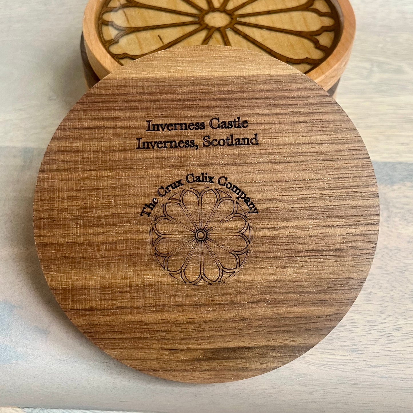 Inverness Castle Rose Window Wood Coaster