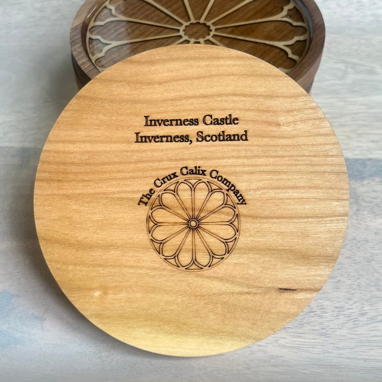 Inverness Castle Rose Window Wood Coaster