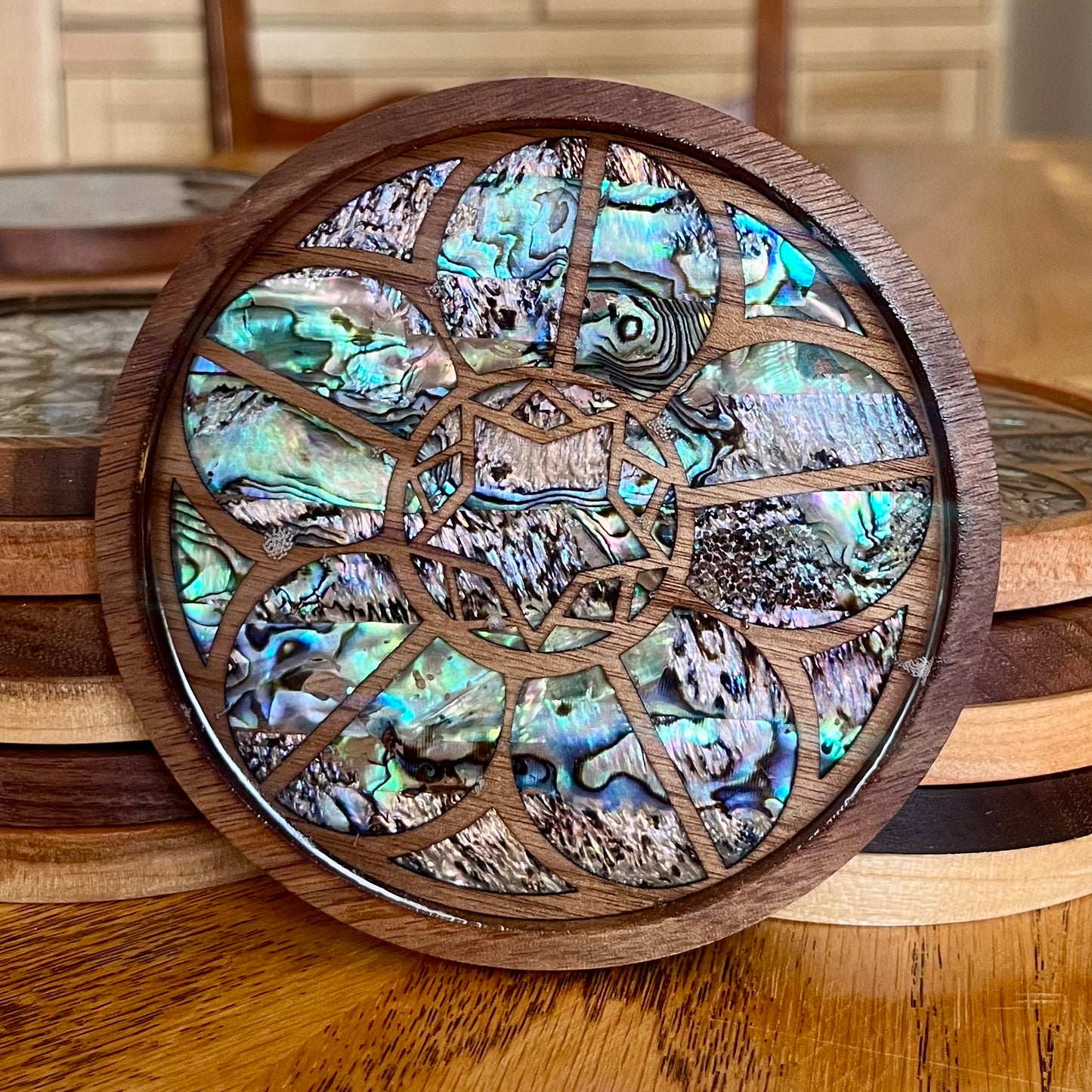 Cologne Cathedral Rose Window Wood & Abalone Shell Coaster
