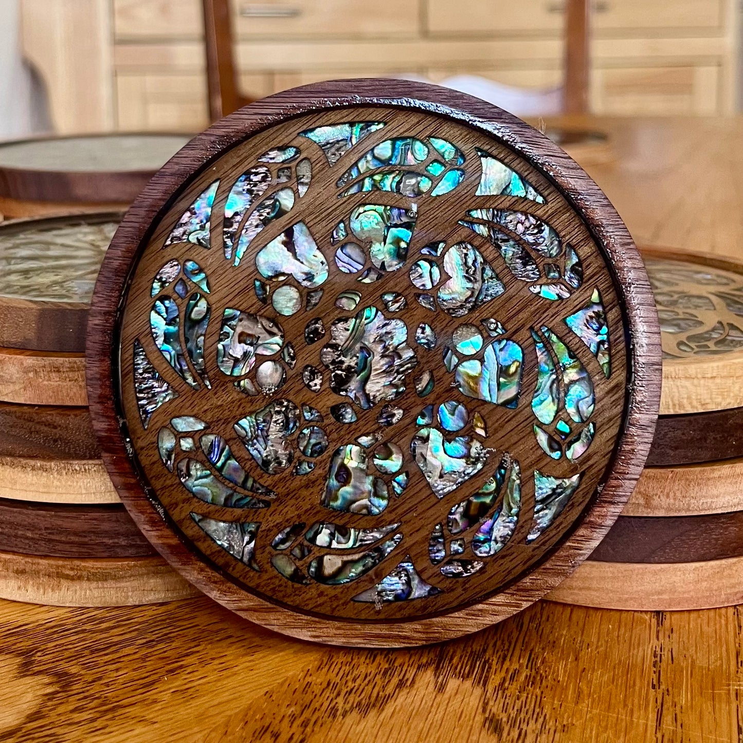 Duomo di Milano Rose Window Wood & Abalone Shell Coaster