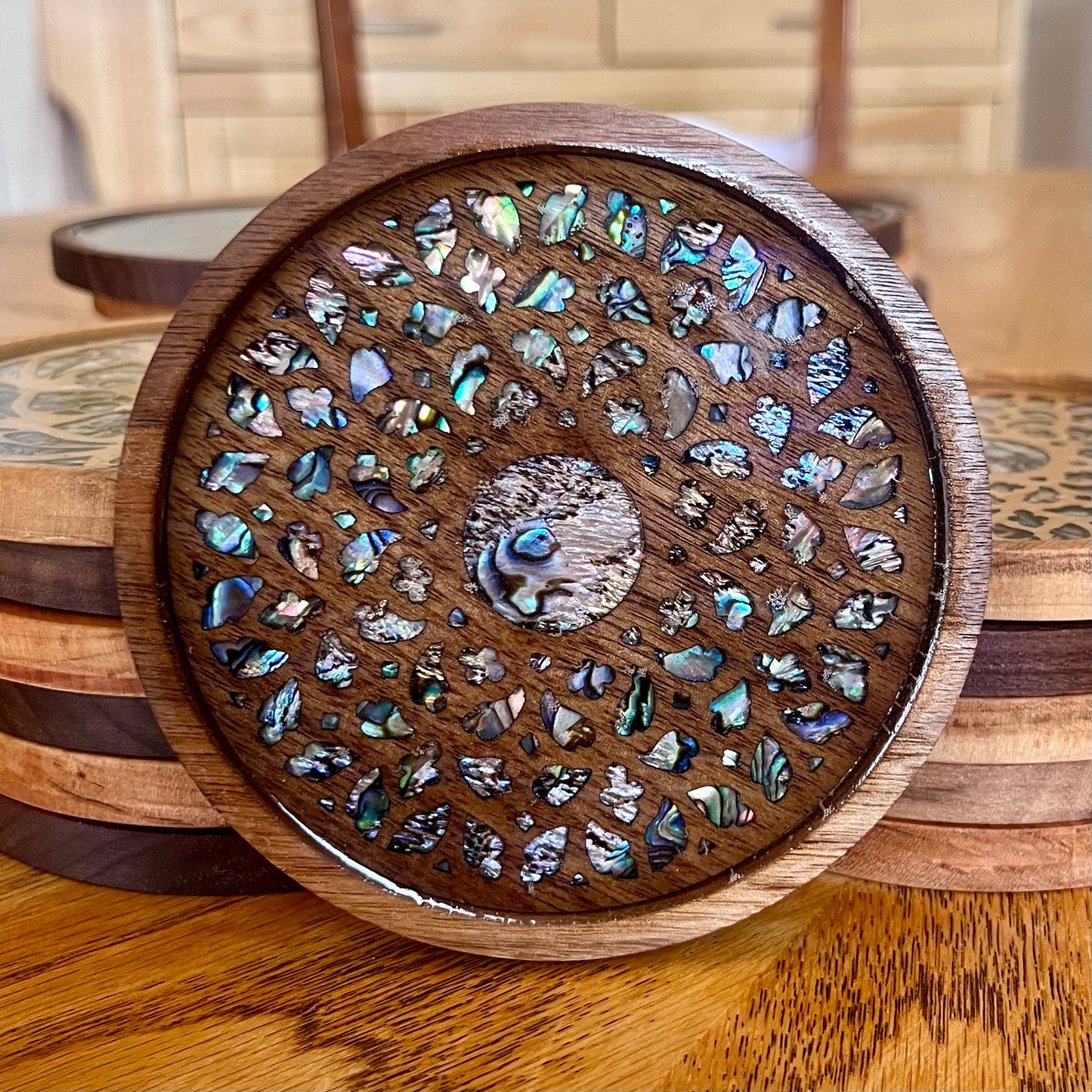Santa Maria Del Mar Rose Window Wood Coaster