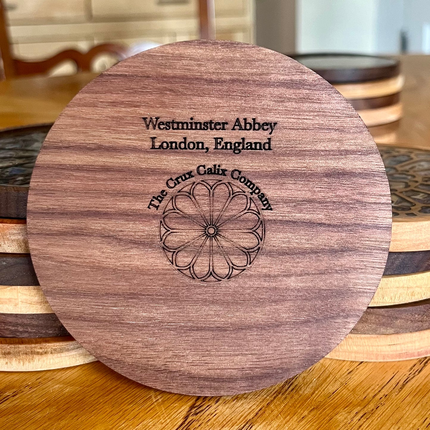 Westminster Abbey Rose Window Wood & Abalone Shell Coaster
