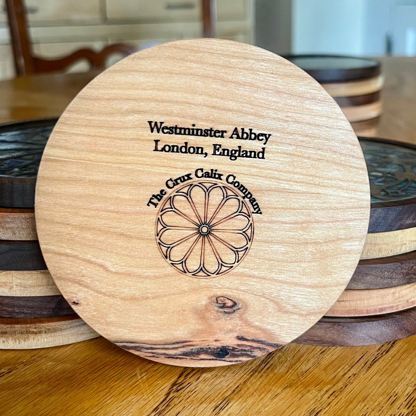 Westminster Abbey Rose Window Wood & Abalone Shell Coaster