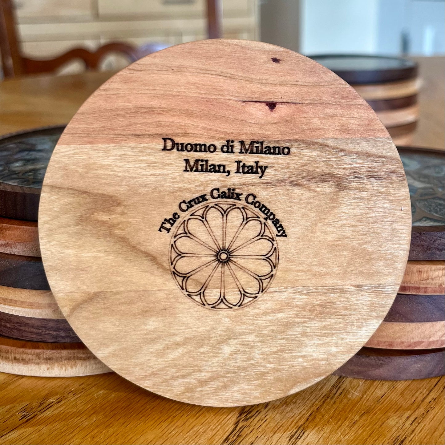 Duomo di Milano Rose Window Wood & Abalone Shell Coaster