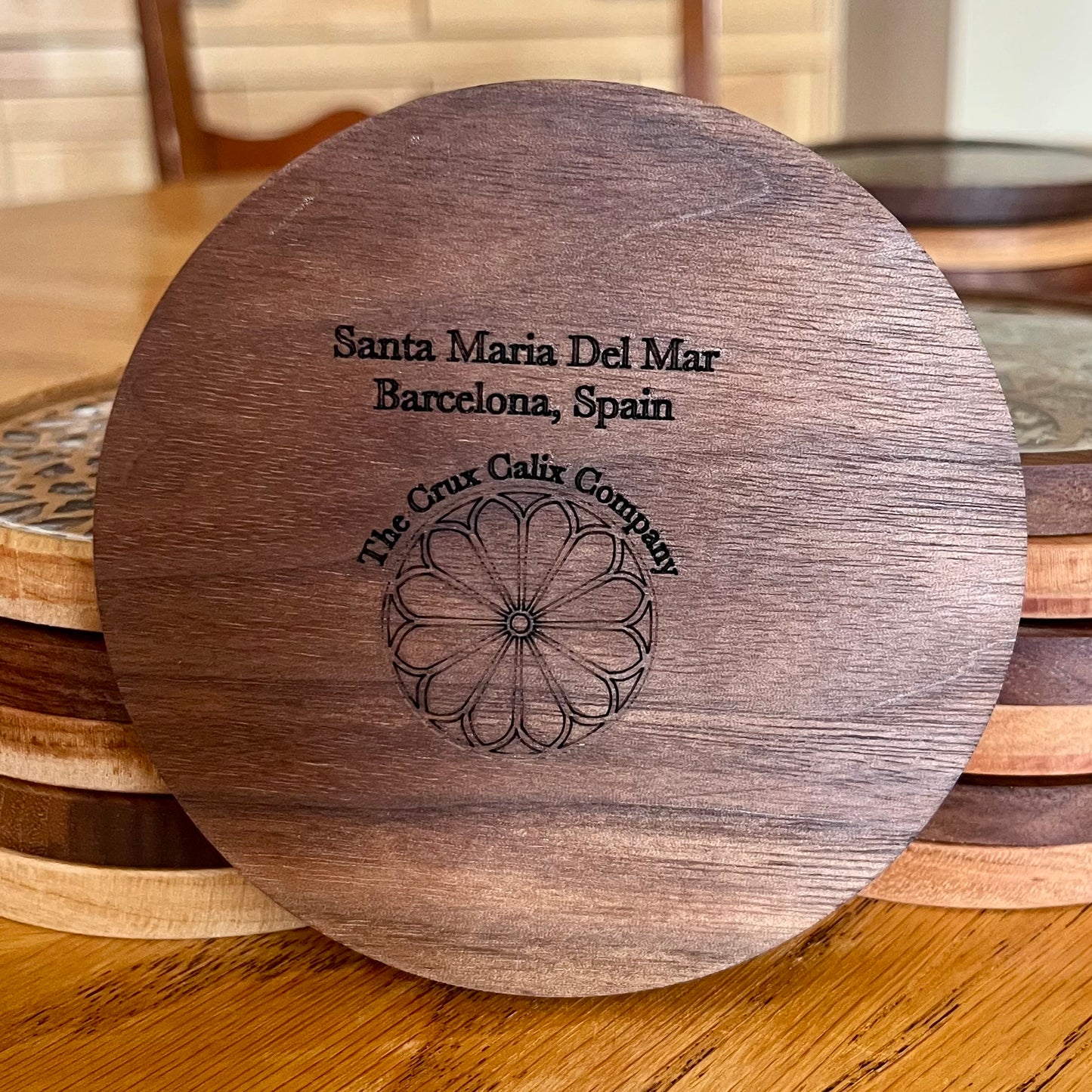 Santa Maria Del Mar Rose Window Wood Coaster