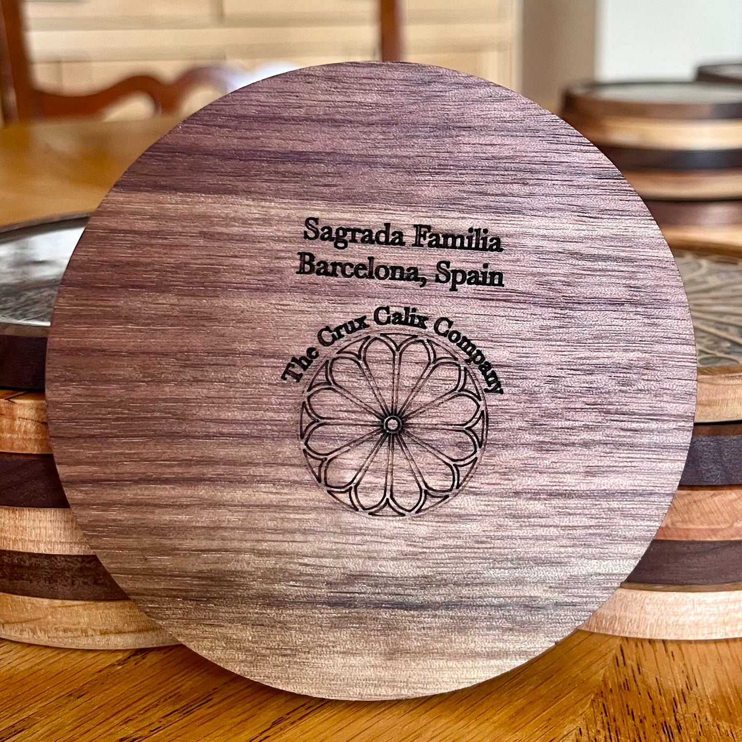 La Sagrada Familia Rose Window Wood & Abalone Shell Coaster