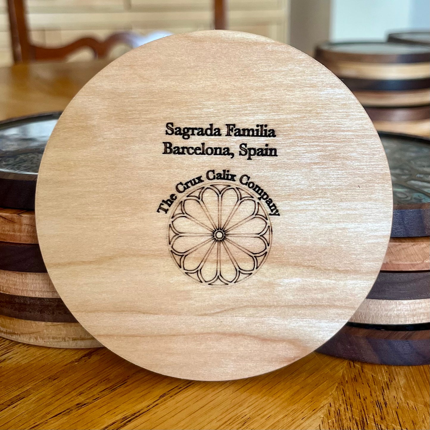 La Sagrada Familia Rose Window Wood & Abalone Shell Coaster