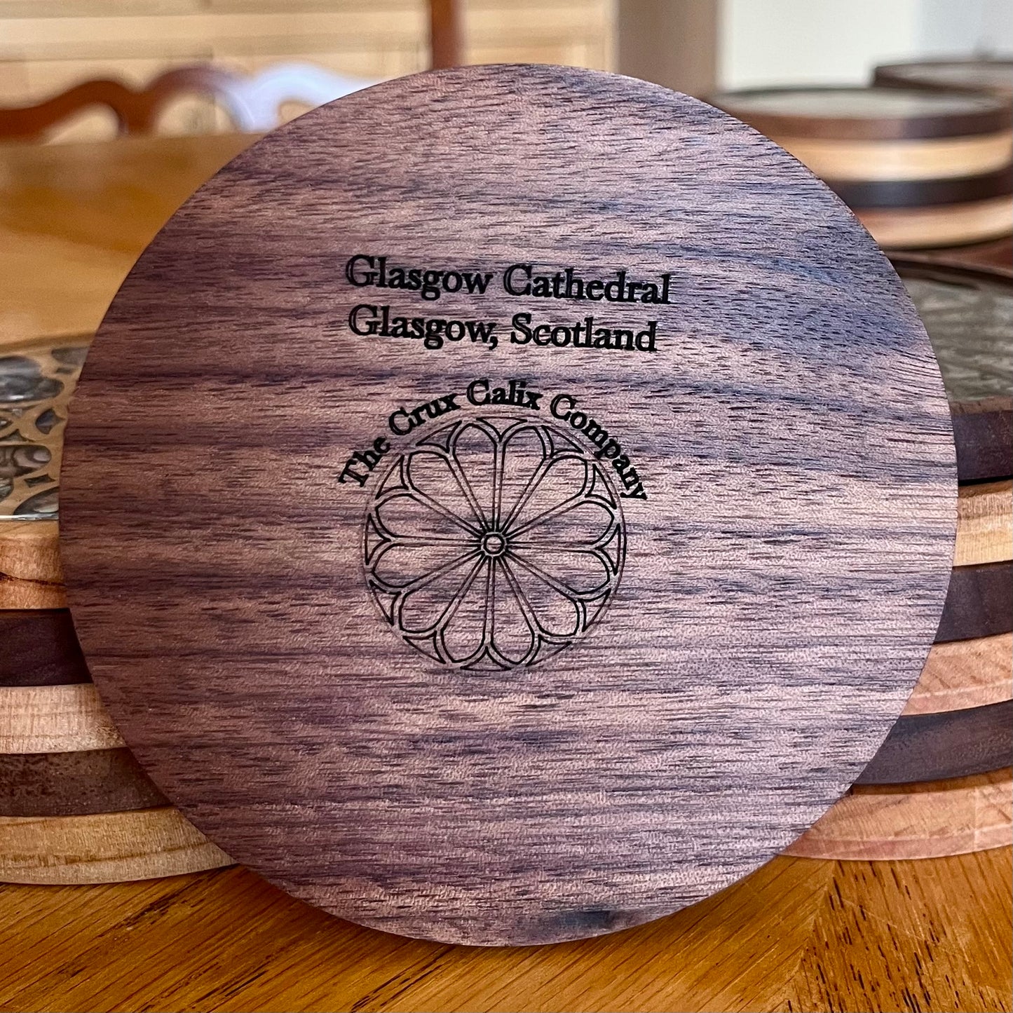 Glasgow Cathedral Rose Window Wood & Abalone Shell Coaster