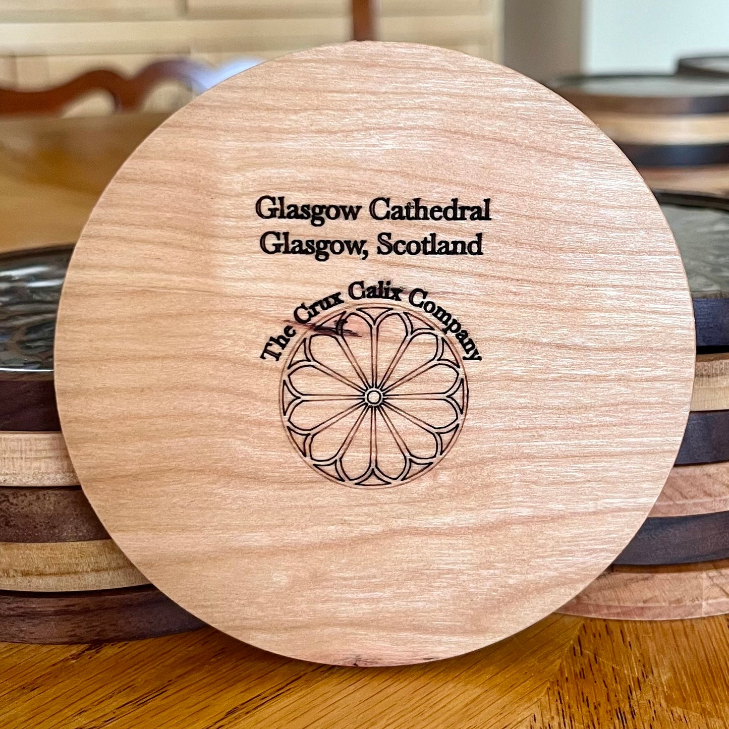 Glasgow Cathedral Rose Window Wood & Abalone Shell Coaster