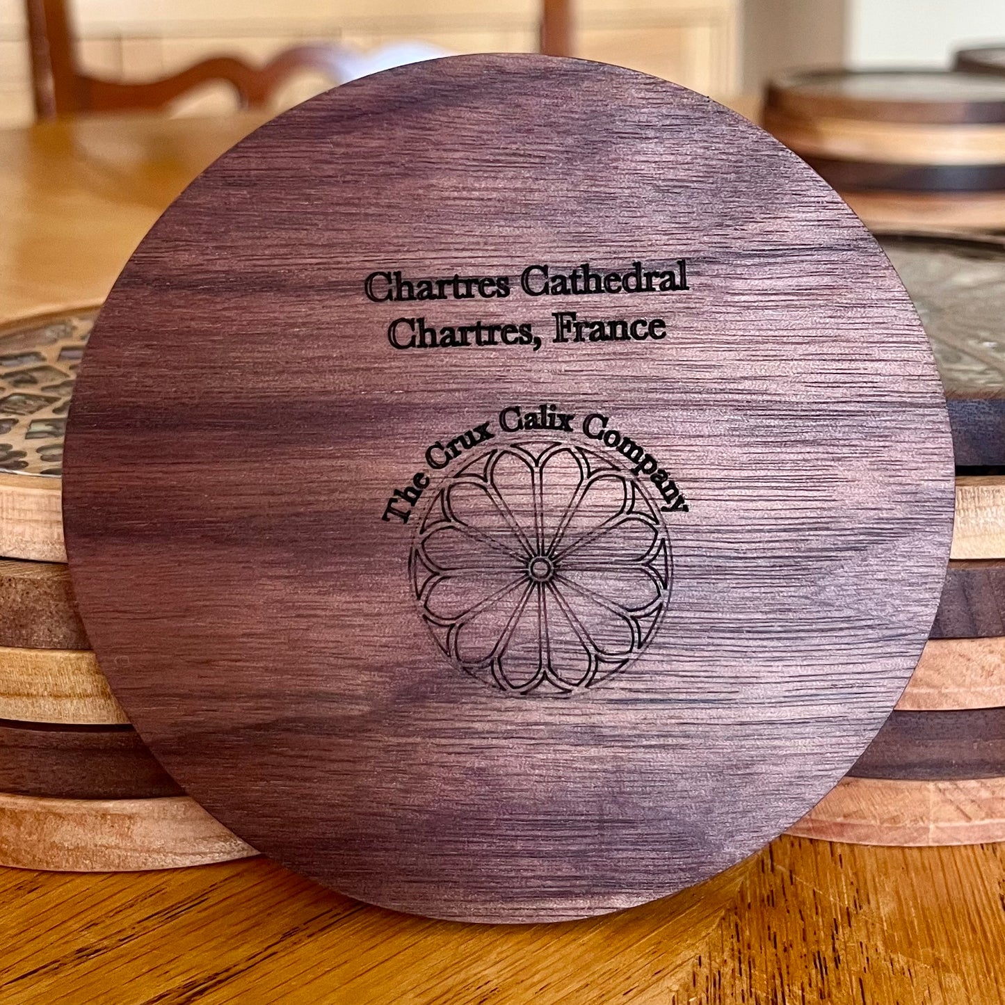 Chartres Cathedral Rose Window Wood & Abalone Shell Coaster