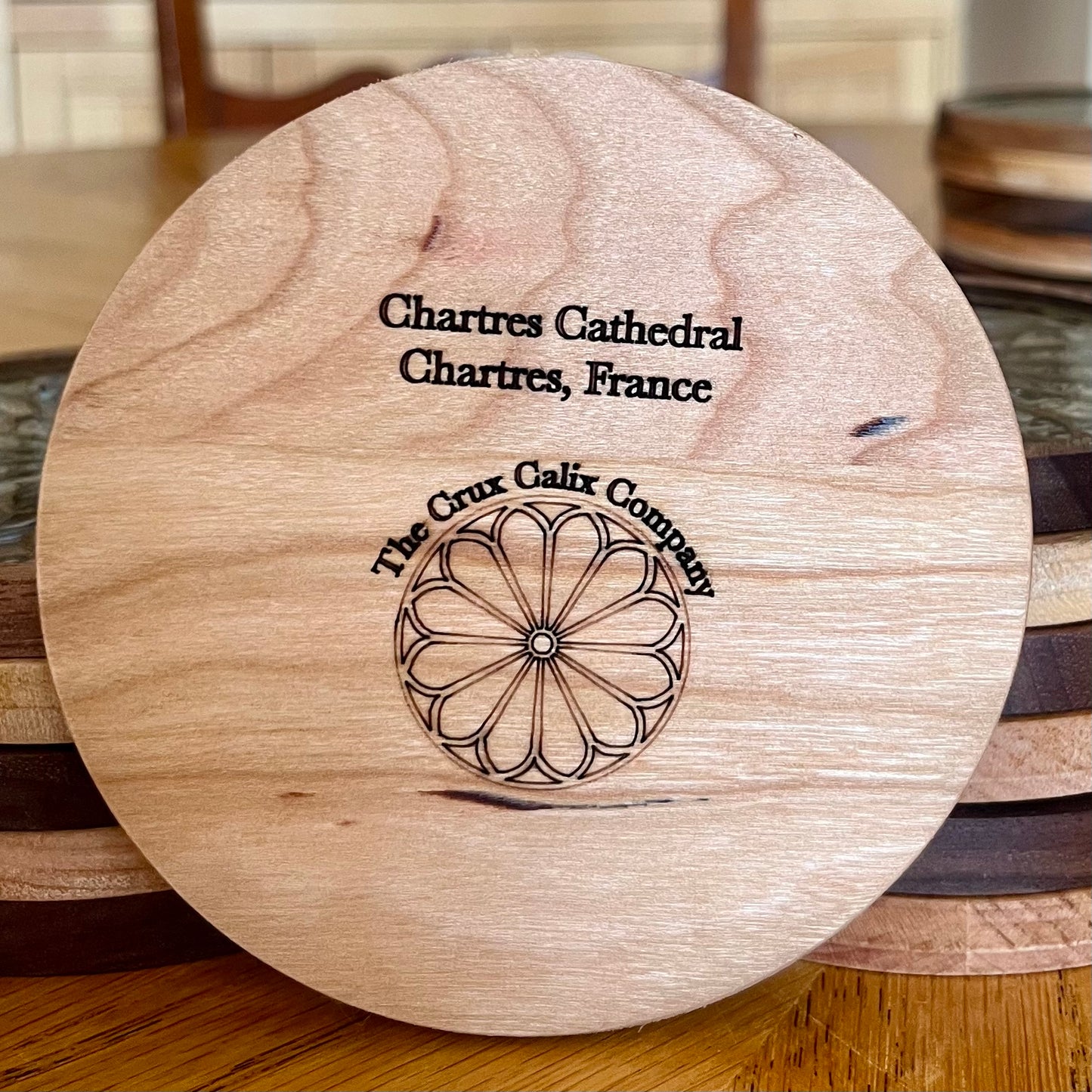 Chartres Cathedral Rose Window Wood & Abalone Shell Coaster