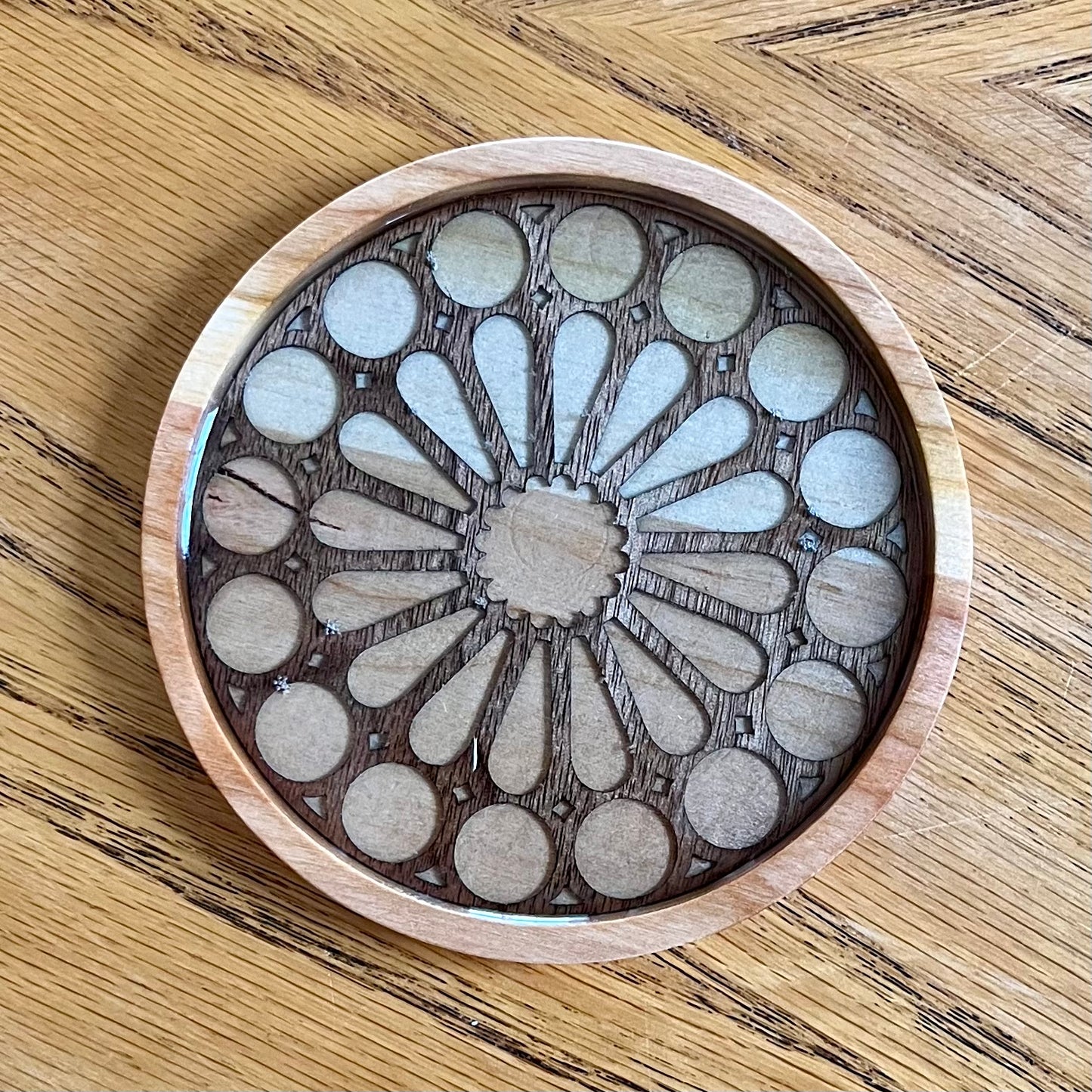 Holy Family Dayton Ohio Rose Window Wood Coaster