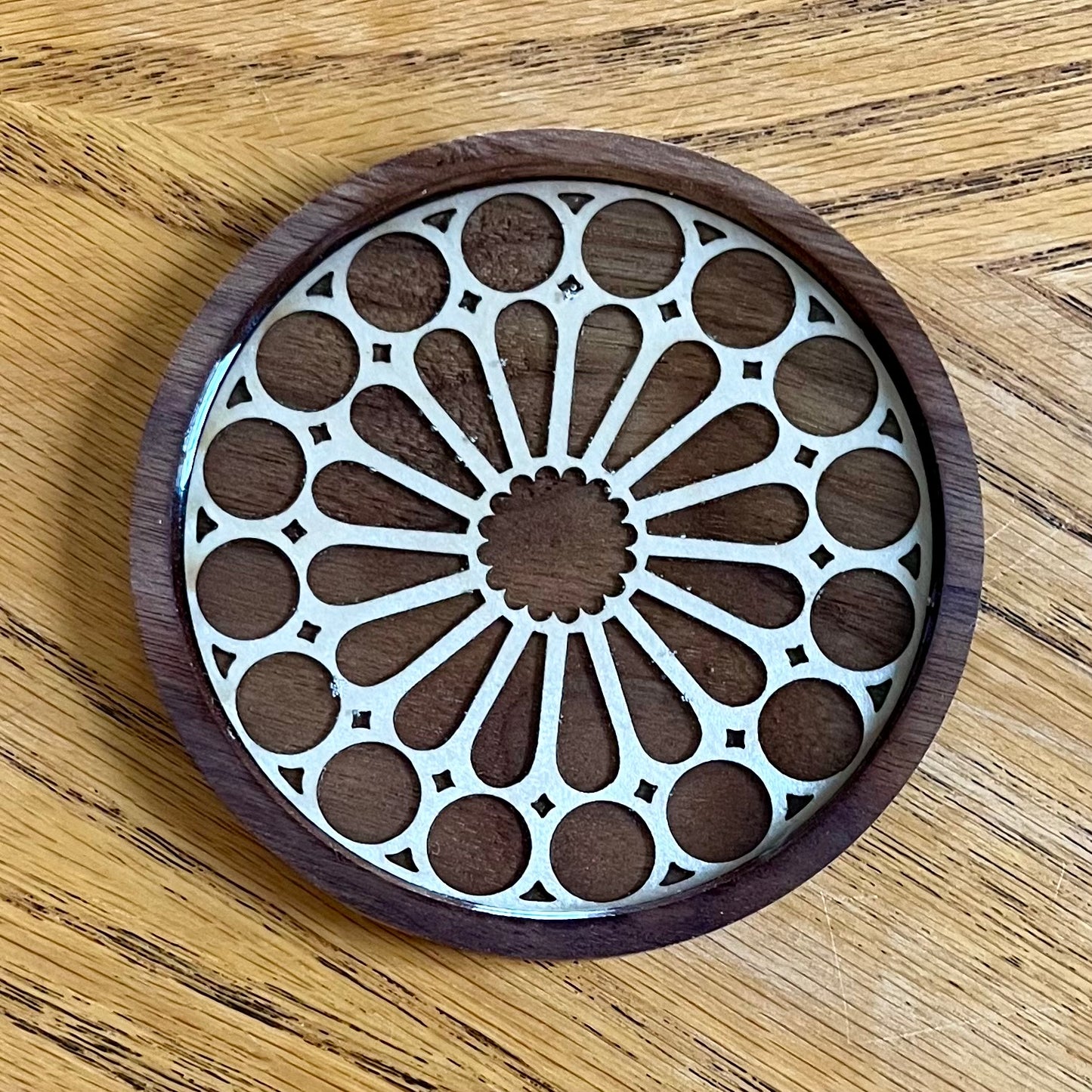 Holy Family Dayton Ohio Rose Window Wood Coaster