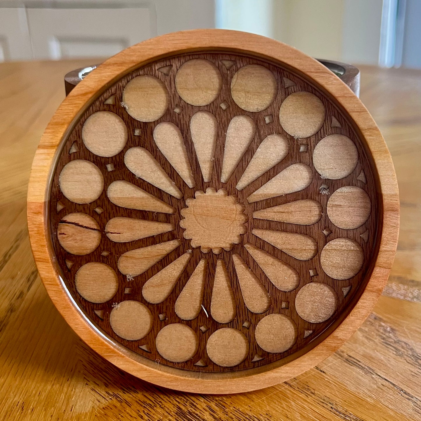 Holy Family Dayton Ohio Rose Window Wood Coaster