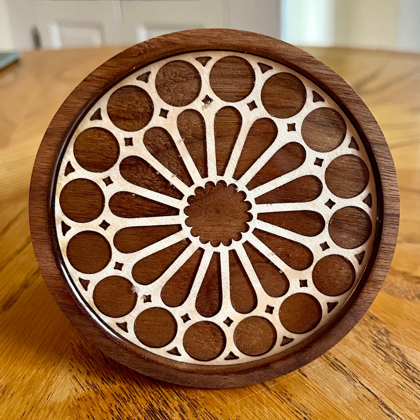Holy Family Dayton Ohio Rose Window Wood Coaster