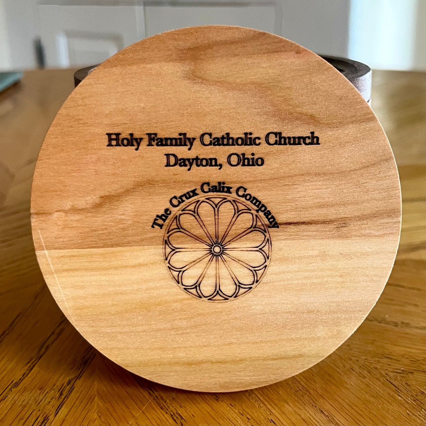 Holy Family Dayton Ohio Rose Window Wood Coaster