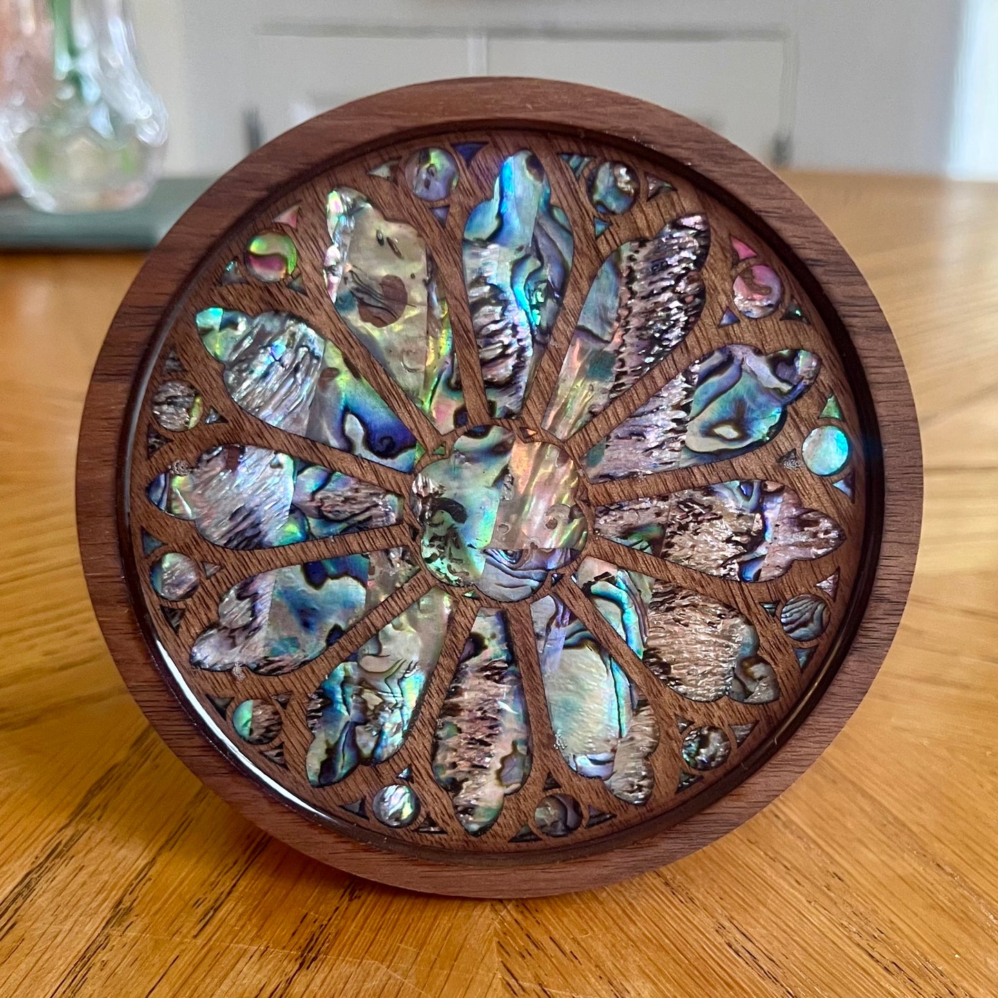 Holy Name Cathedral Chicago Rose Window Wood & Abalone Shell Coaster