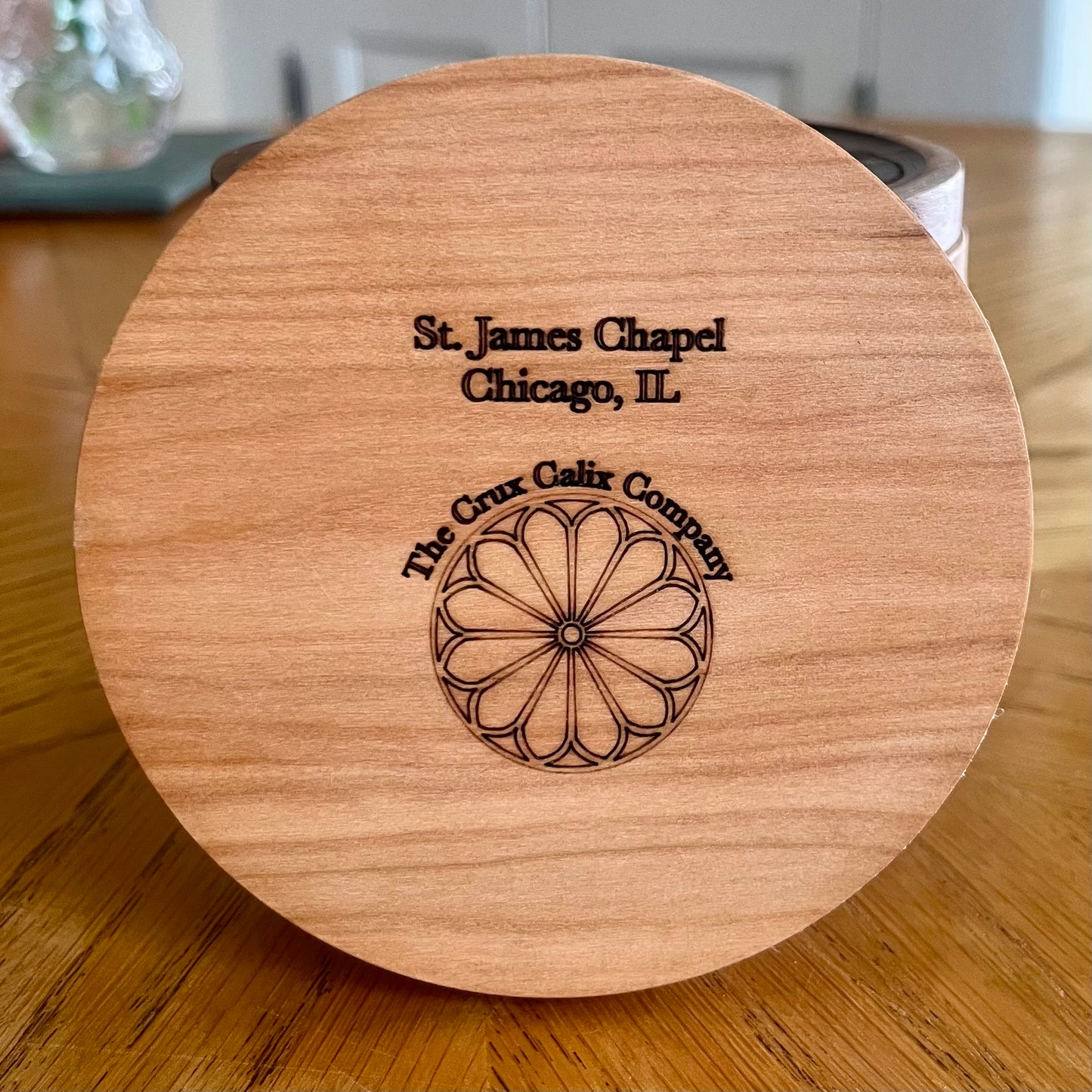 St. James Chapel Chicago Rose Window Wood & Abalone Shell Coaster