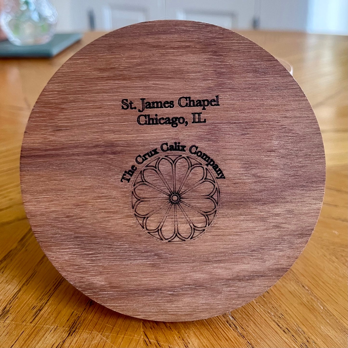 St. James Chapel Chicago Rose Window Wood & Abalone Shell Coaster