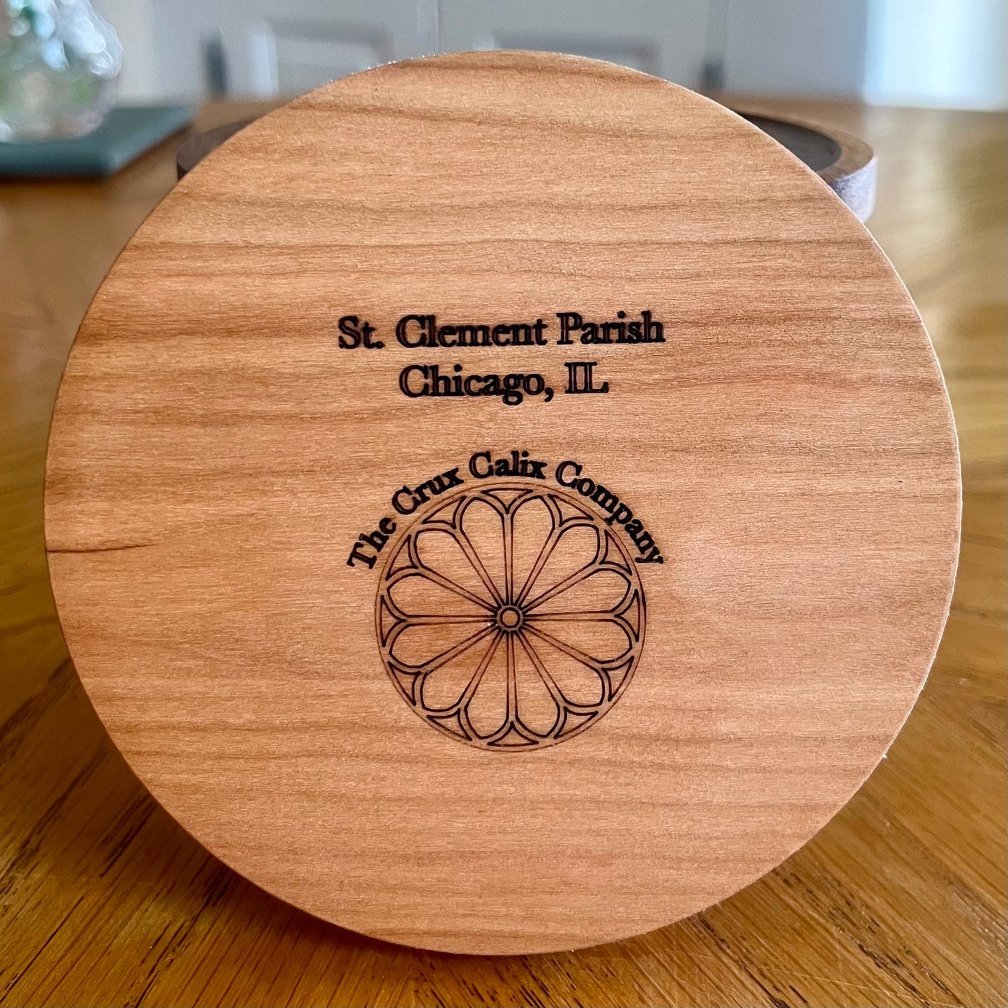 St. Clement Chicago Rose Window Wood & Abalone Shell Coaster