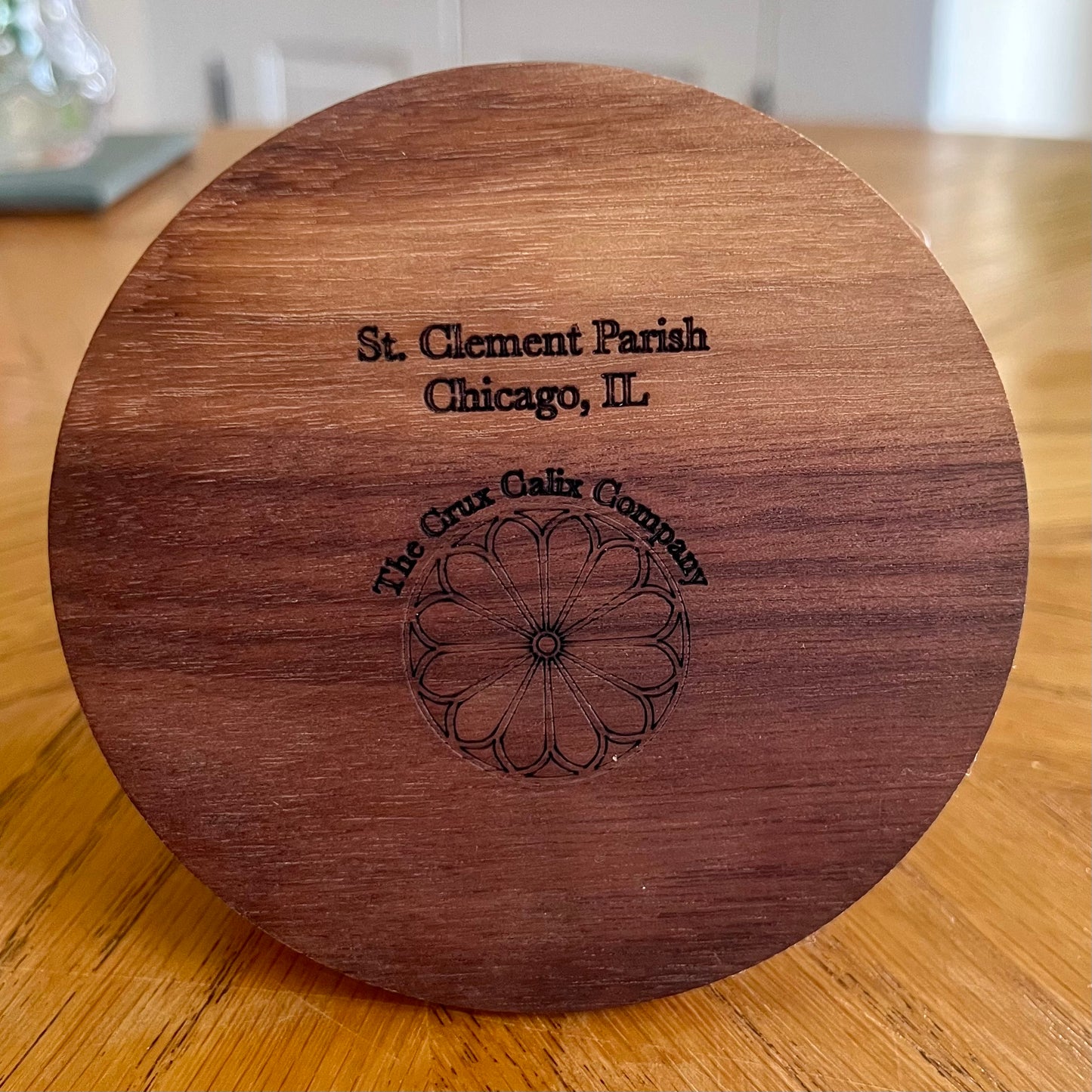 St. Clement Chicago Rose Window Wood & Abalone Shell Coaster