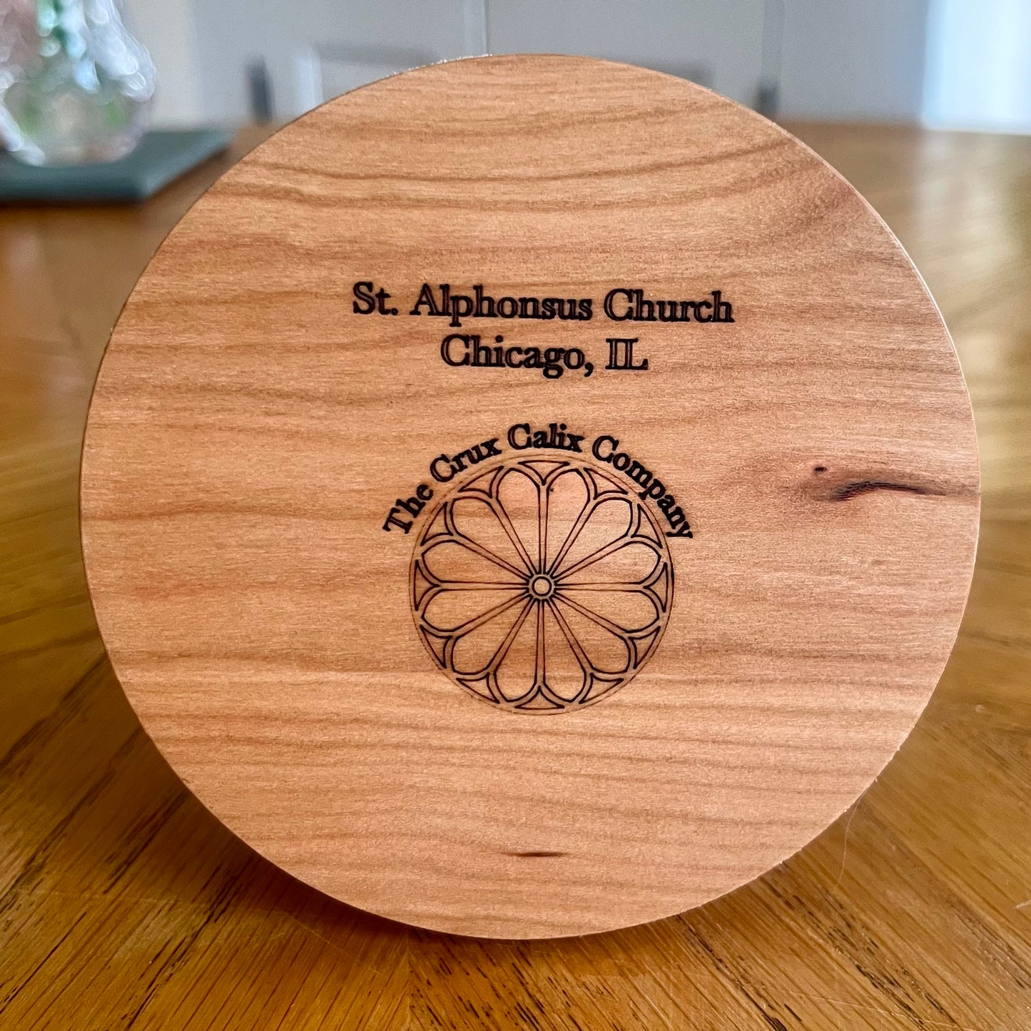 St. Alphonsus Chicago Rose Window Wood & Abalone Shell Coaster