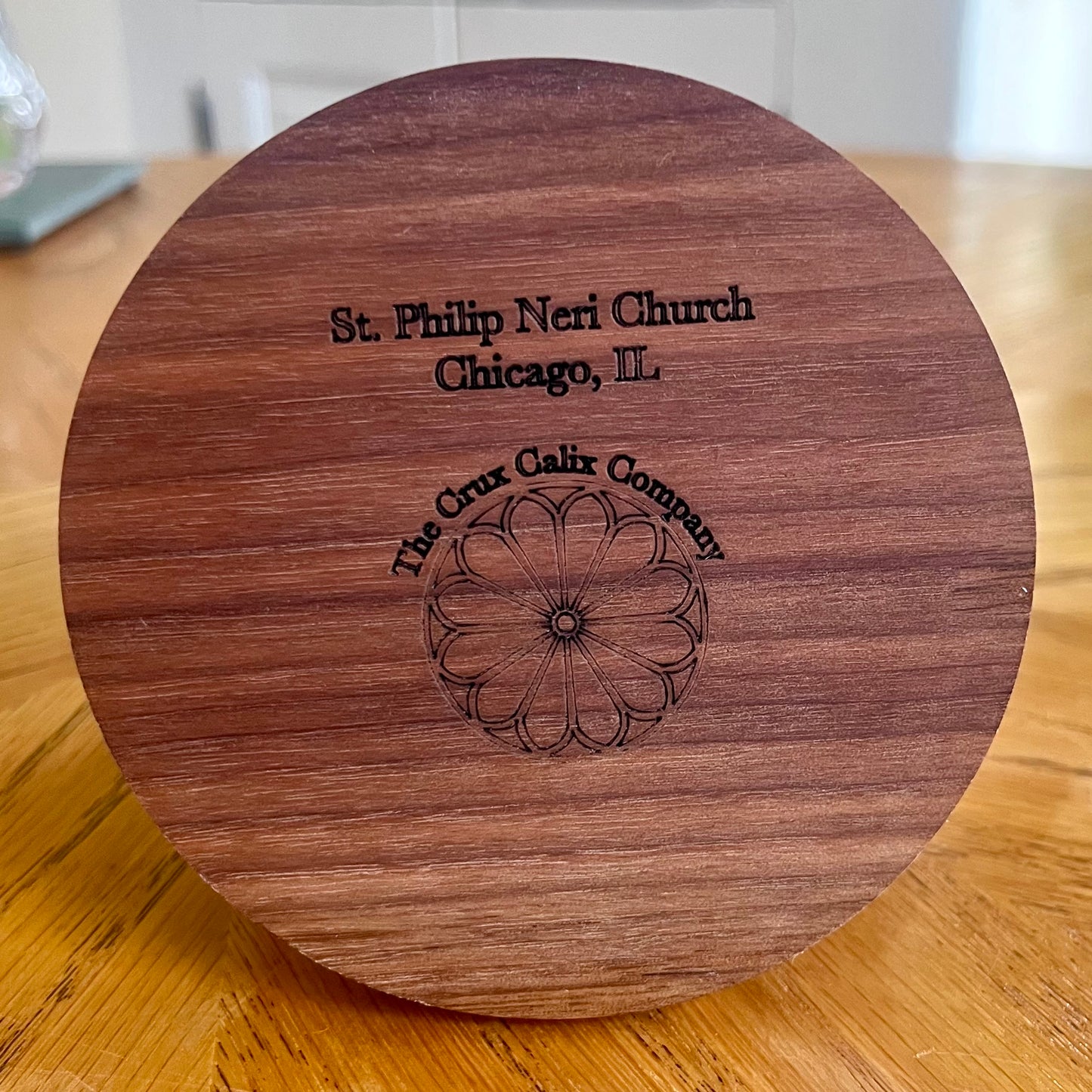 St. Philip Neri Chicago Rose Window Wood & Abalone Shell Coaster
