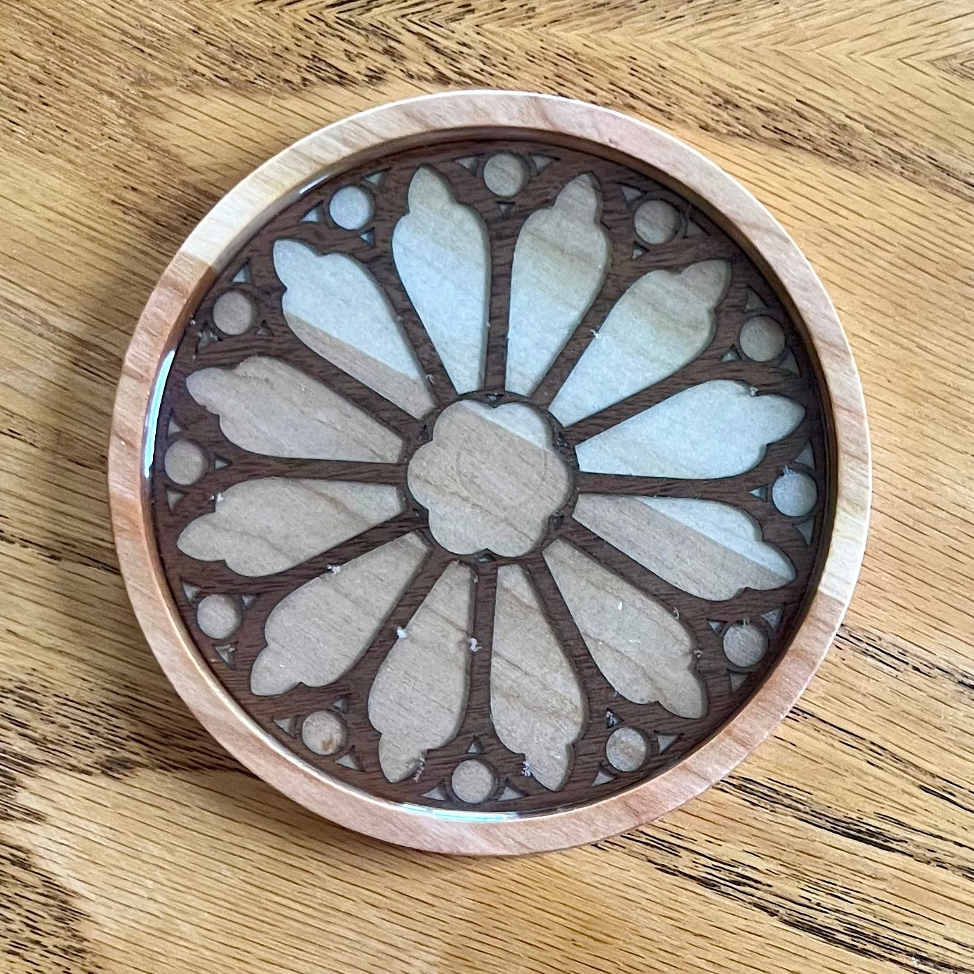 Holy Name Cathedral Rose Window Wood Coaster
