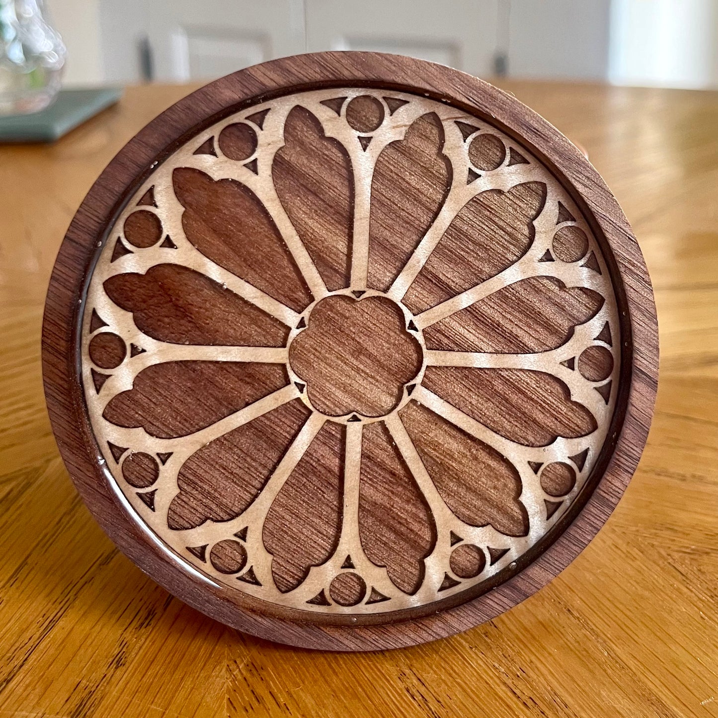 Holy Name Cathedral Rose Window Wood Coaster