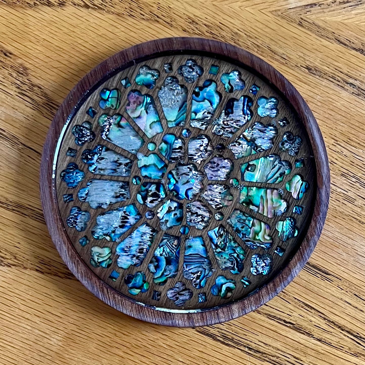 Westminster Abbey Rose Window Wood & Abalone Shell Coaster