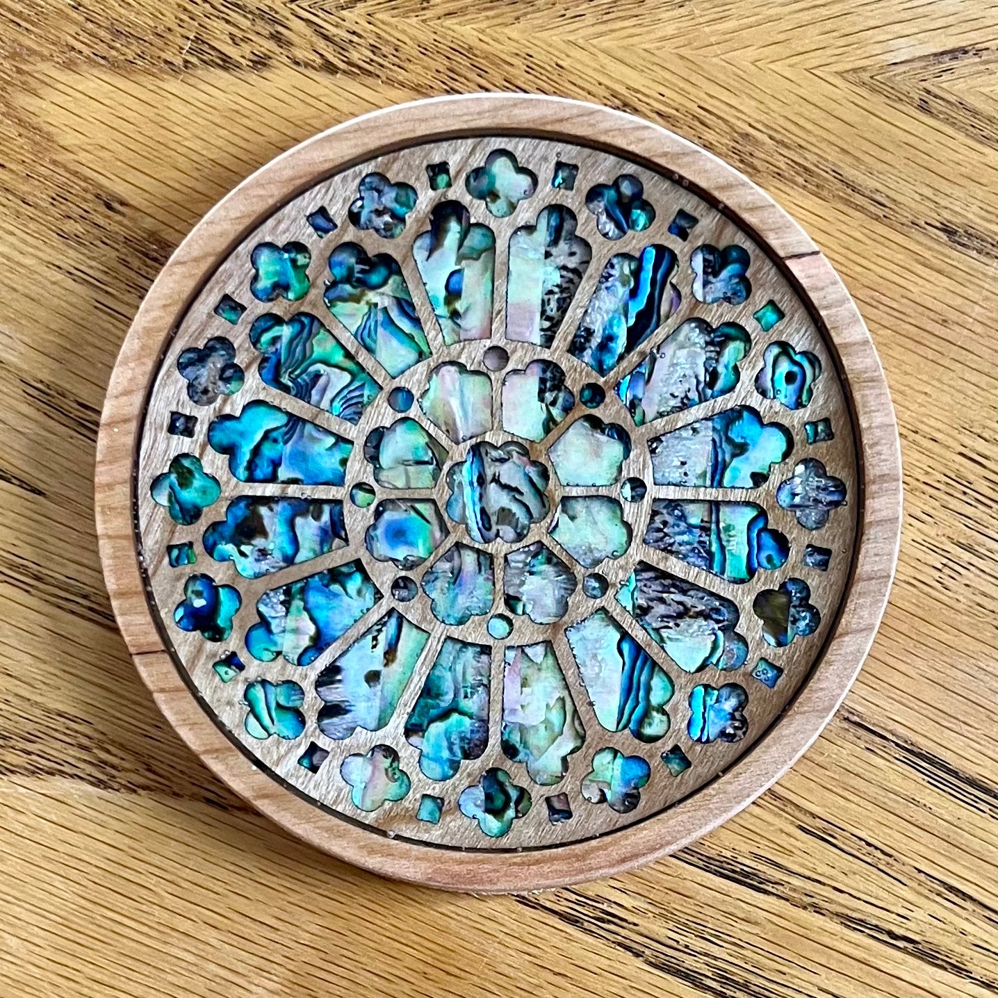 Westminster Abbey Rose Window Wood & Abalone Shell Coaster