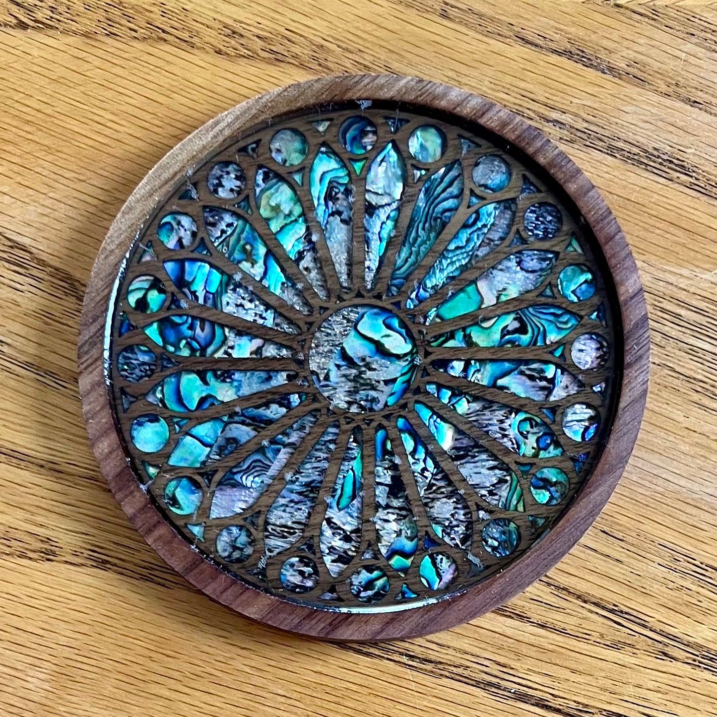 La Sagrada Familia Rose Window Wood & Abalone Shell Coaster
