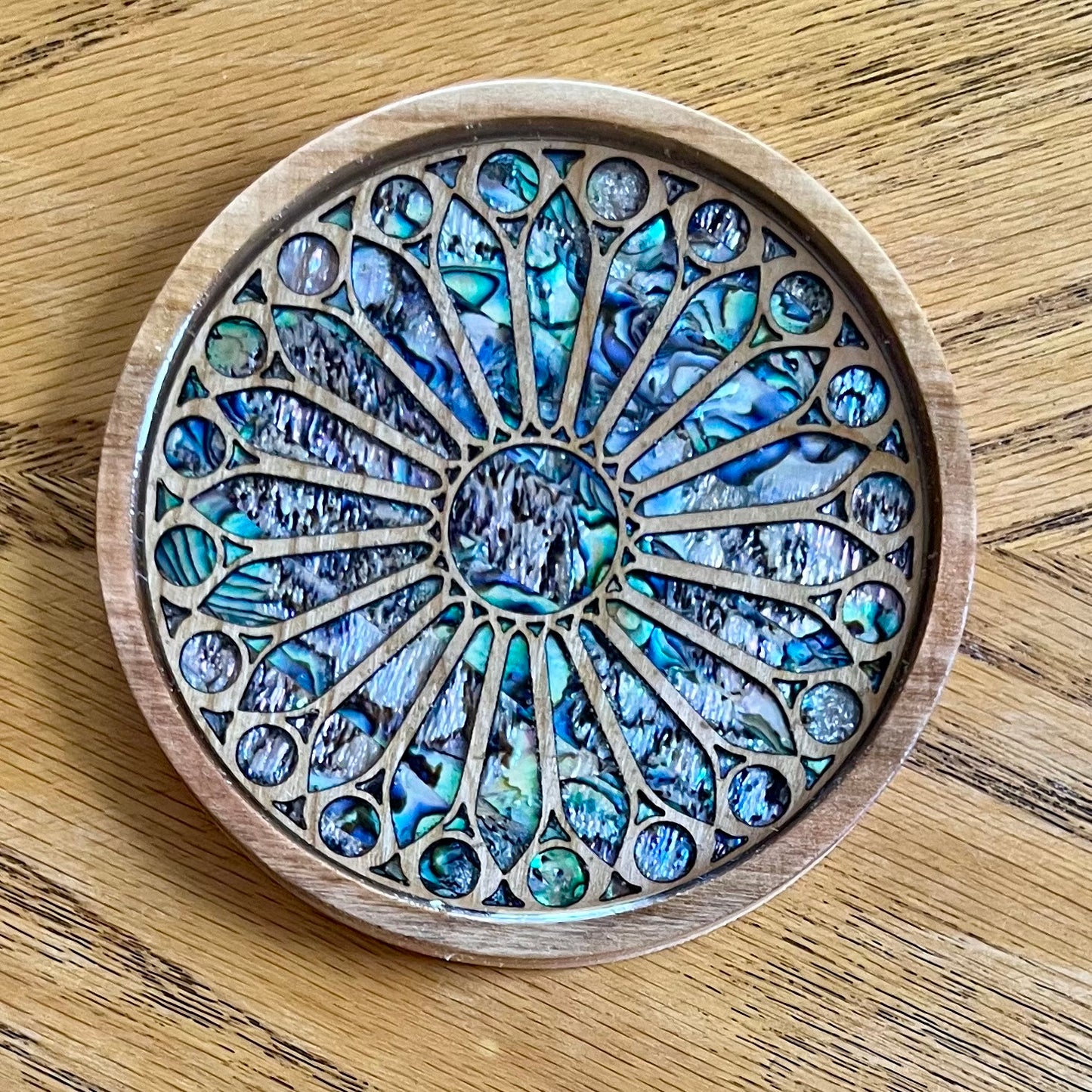 La Sagrada Familia Rose Window Wood & Abalone Shell Coaster