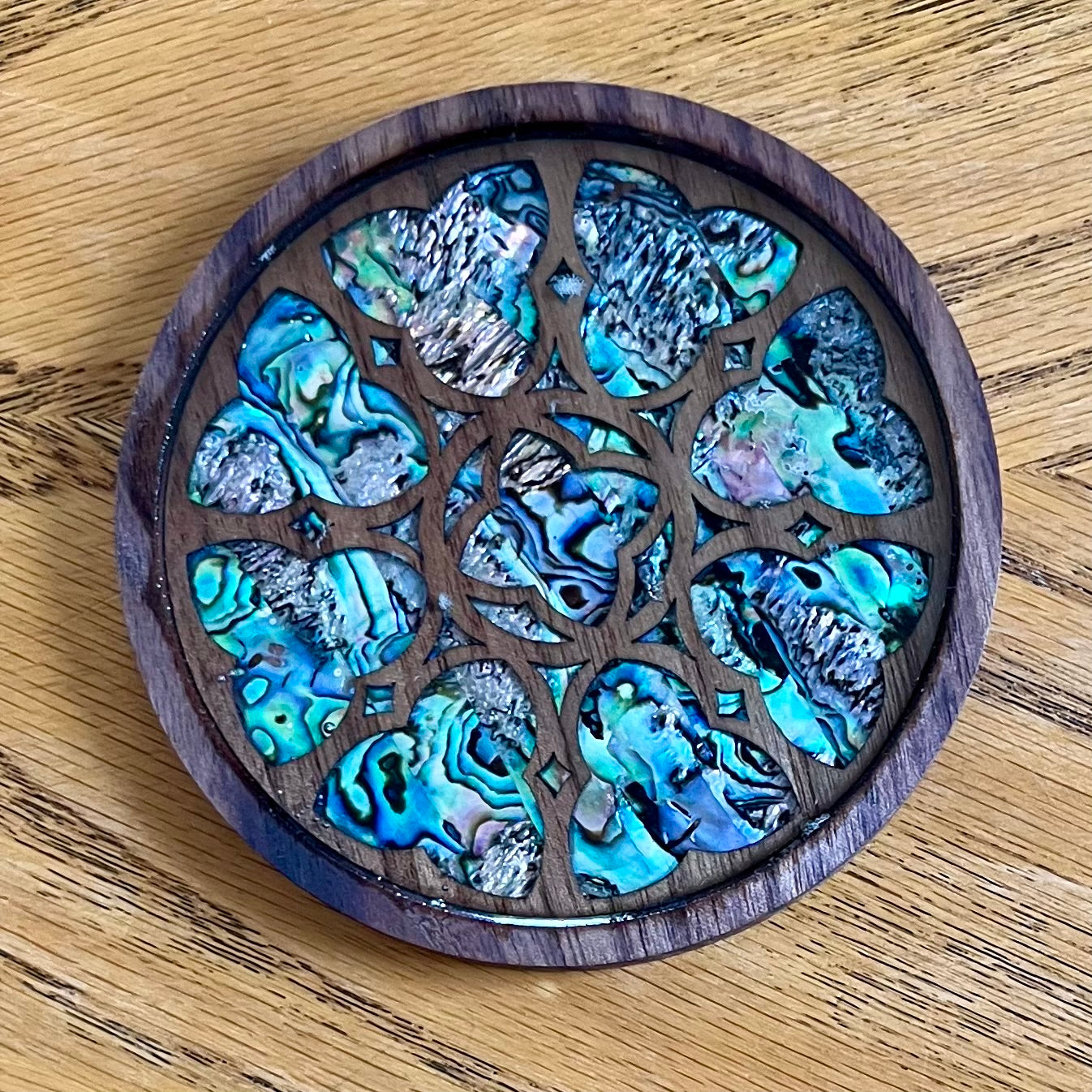 Glasgow Cathedral Rose Window Wood & Abalone Shell Coaster