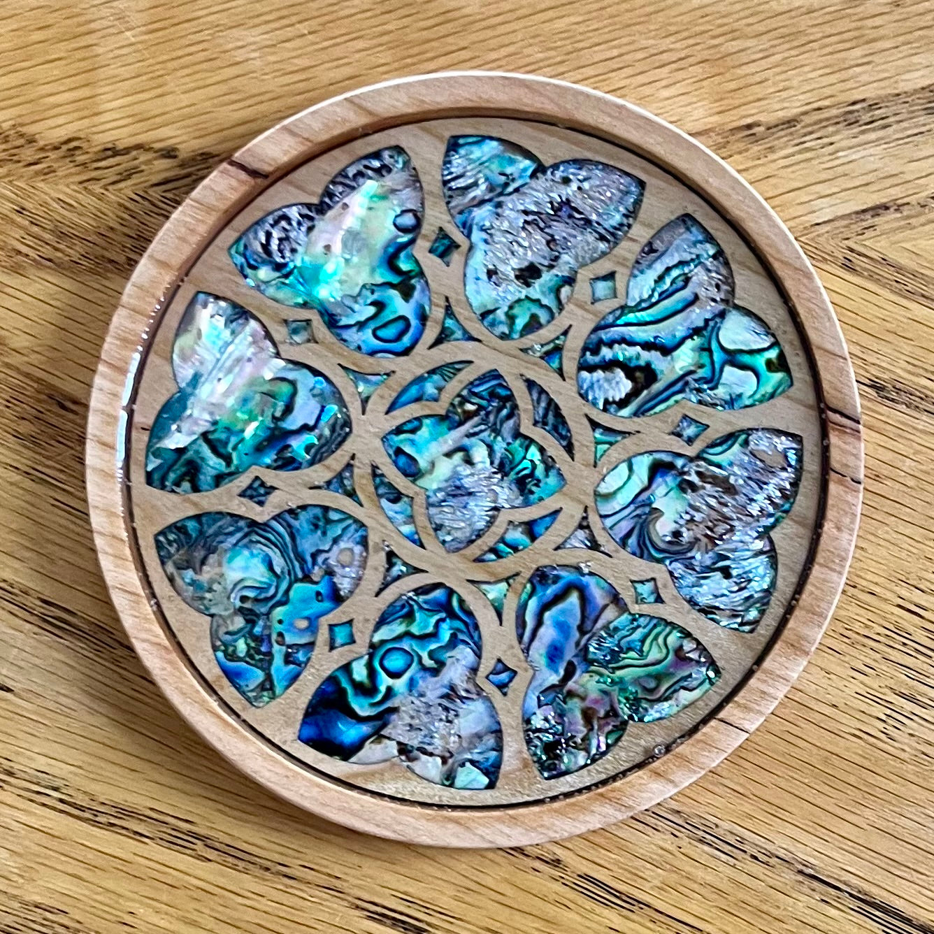 Glasgow Cathedral Rose Window Wood & Abalone Shell Coaster