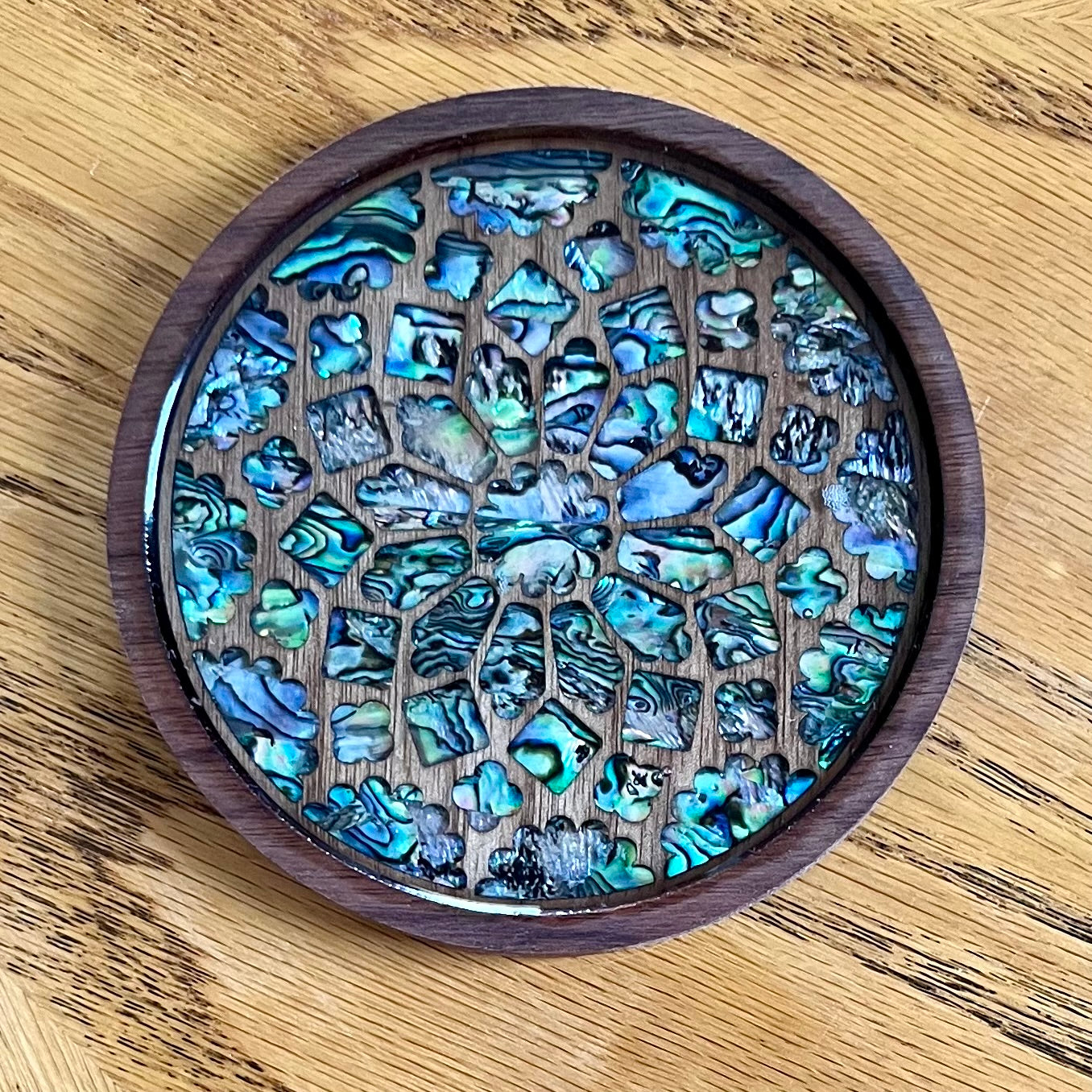 Chartres Cathedral Rose Window Wood & Abalone Shell Coaster